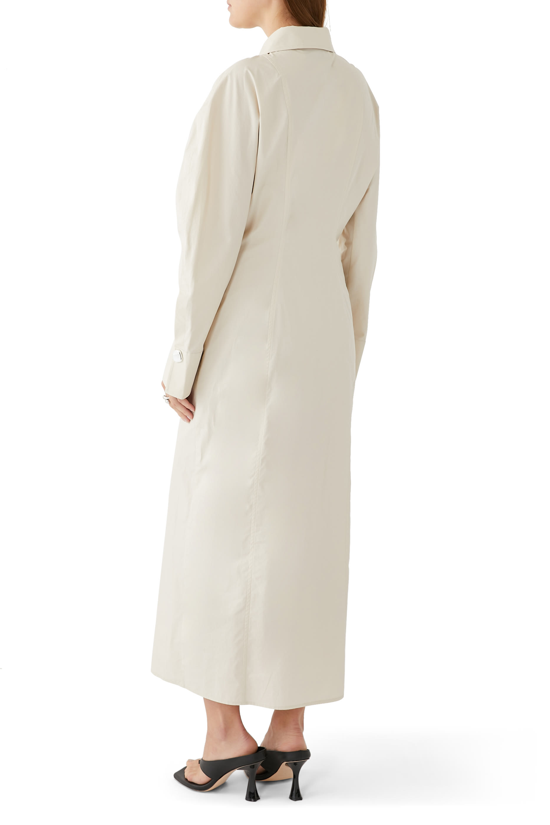 فستان بخصر مزموم بوبلين