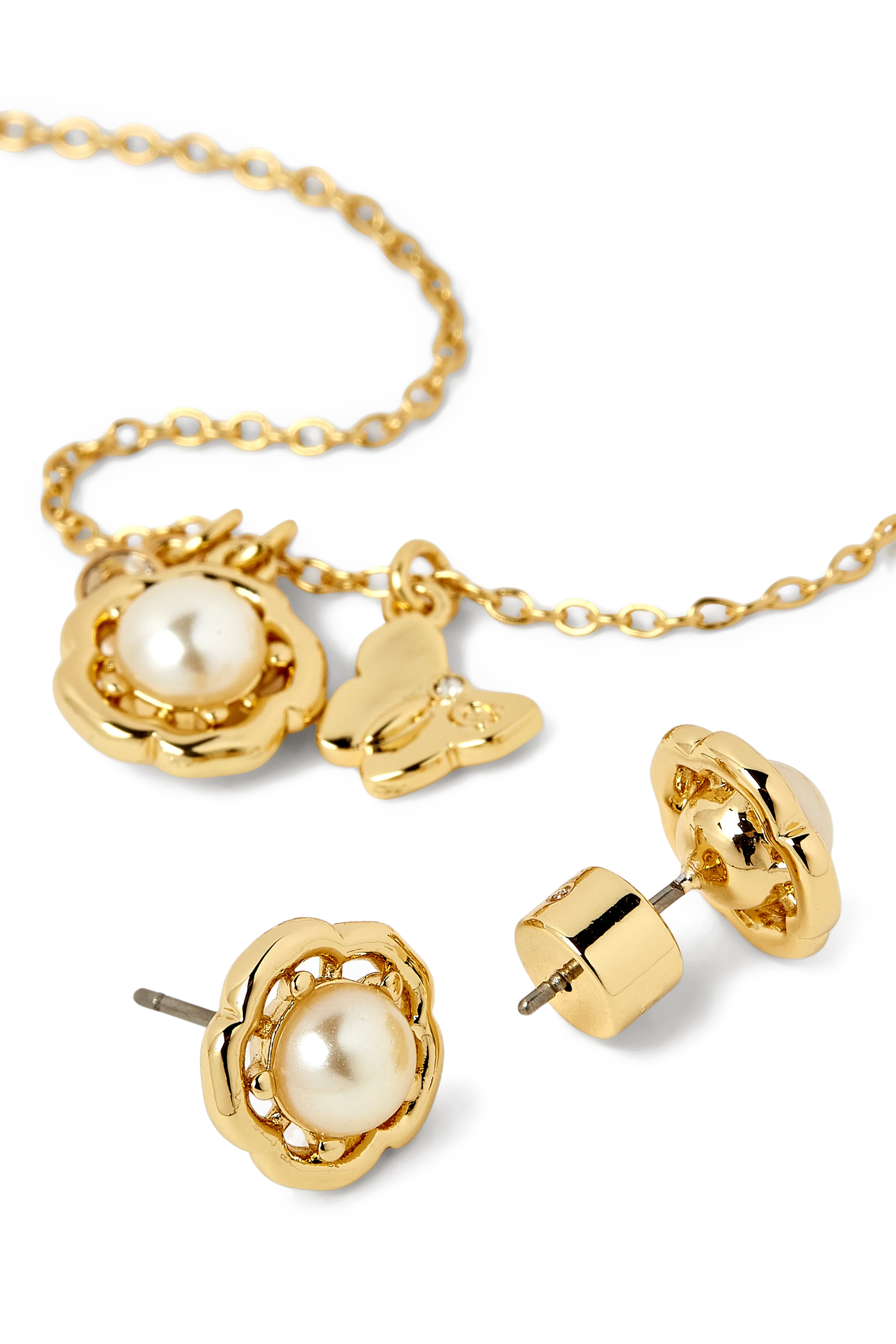 طقم قلادة وأقراط بتصميم وردة الشاي باللؤلؤ