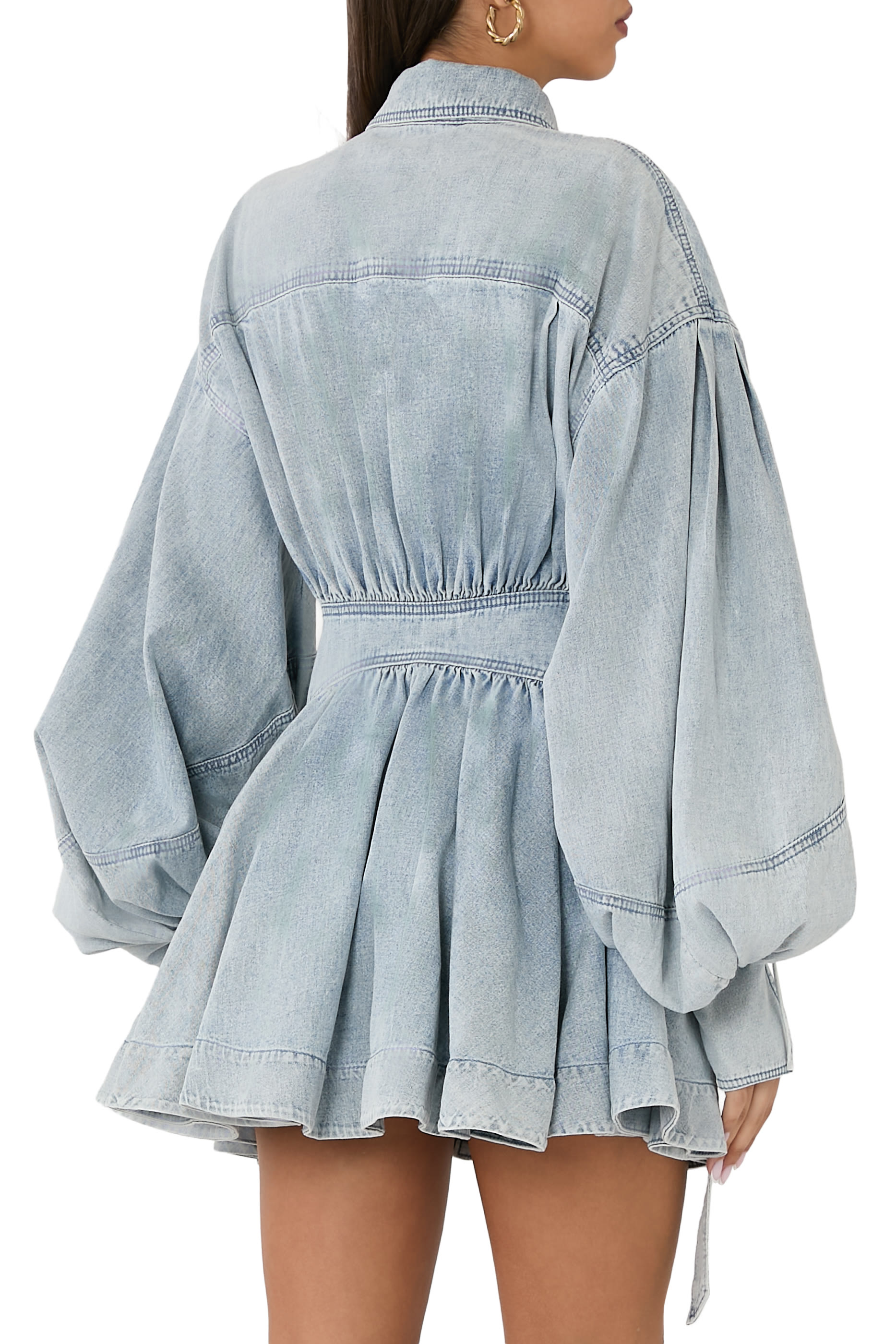 فستان ريبيليون قصير بتصميم ملفوف دنيم