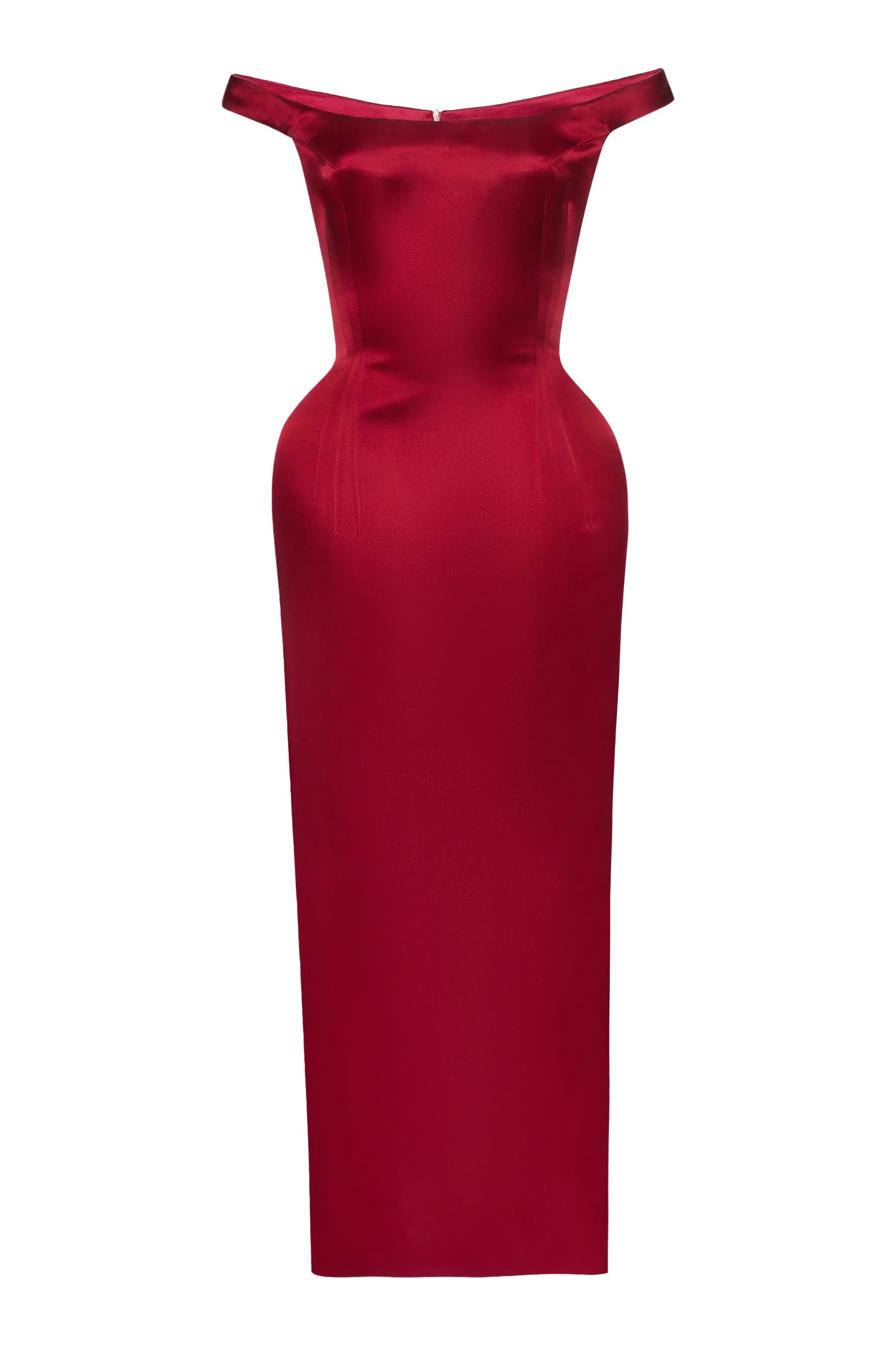 Off-Shoulder Hip Pad Midi Dress