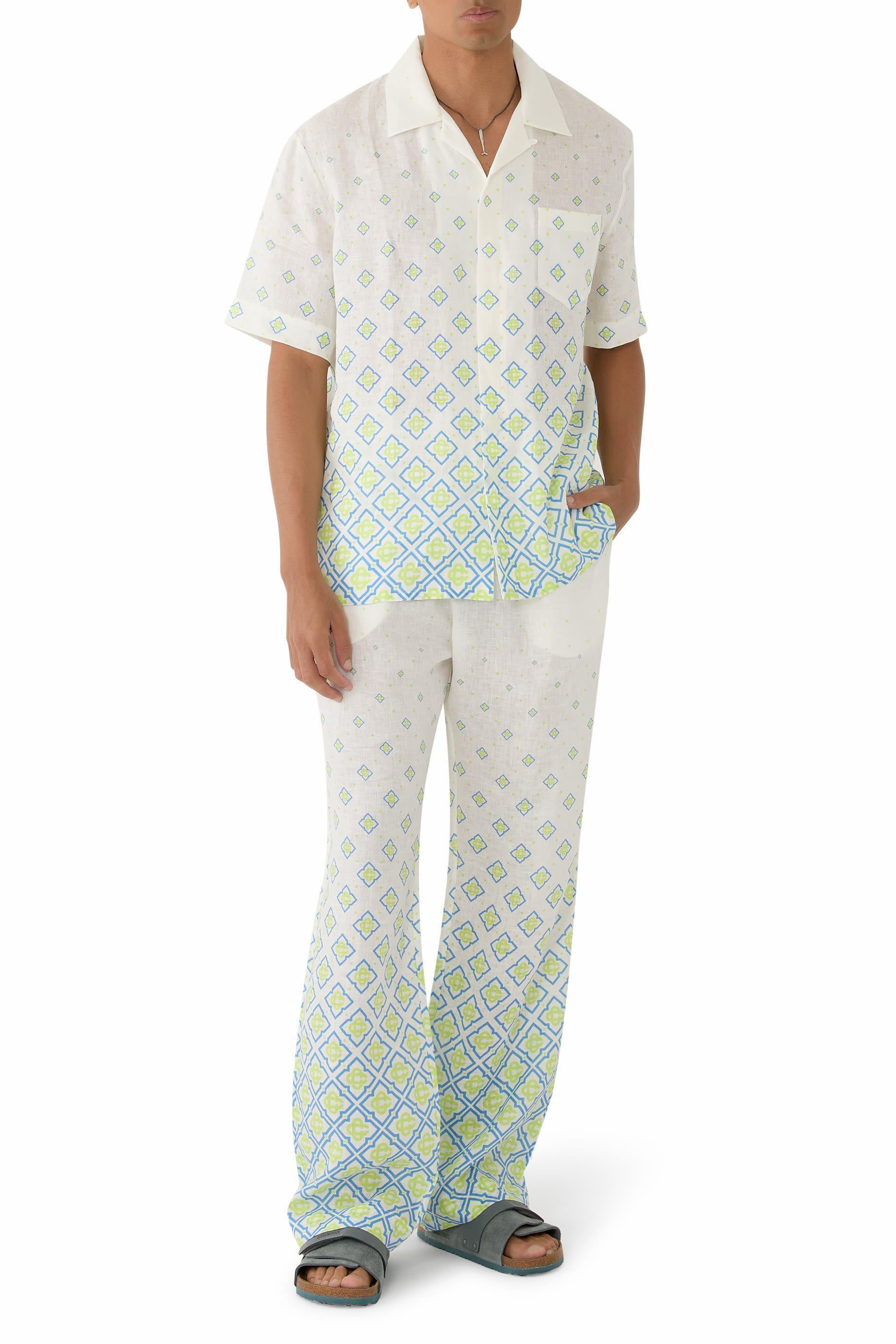 بنطال بنقشة حرف شعار الماركة بلون متدرج حرير