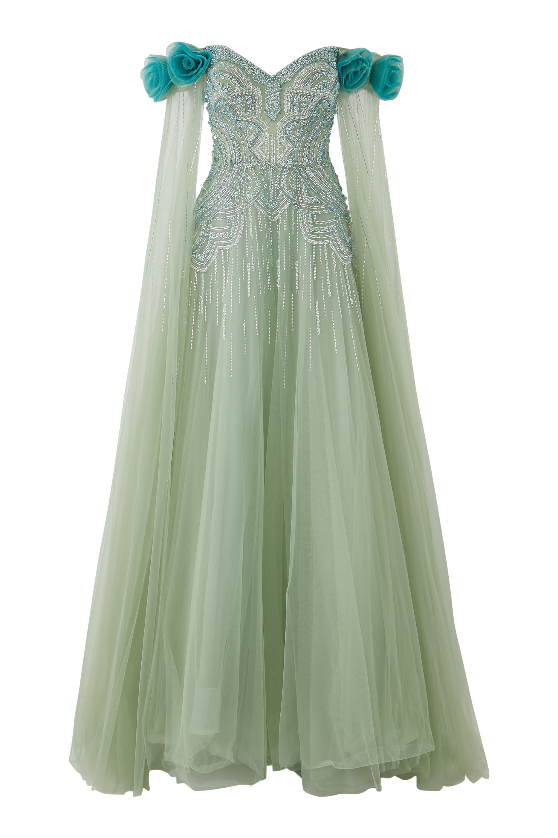 فستان تول مطرز بخرز