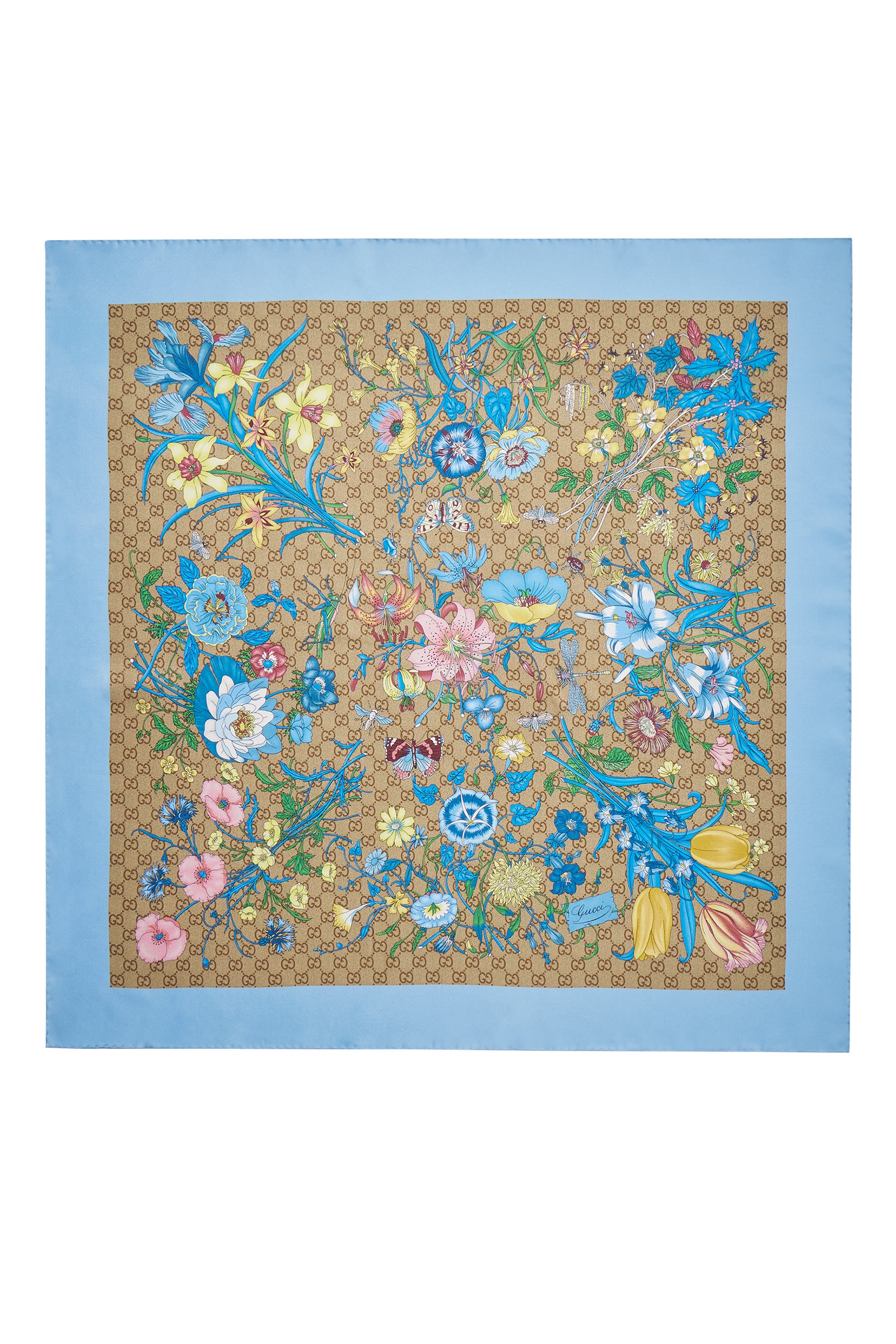 وشاح مربع بنقشة حرفي شعار الماركة حرير تويل