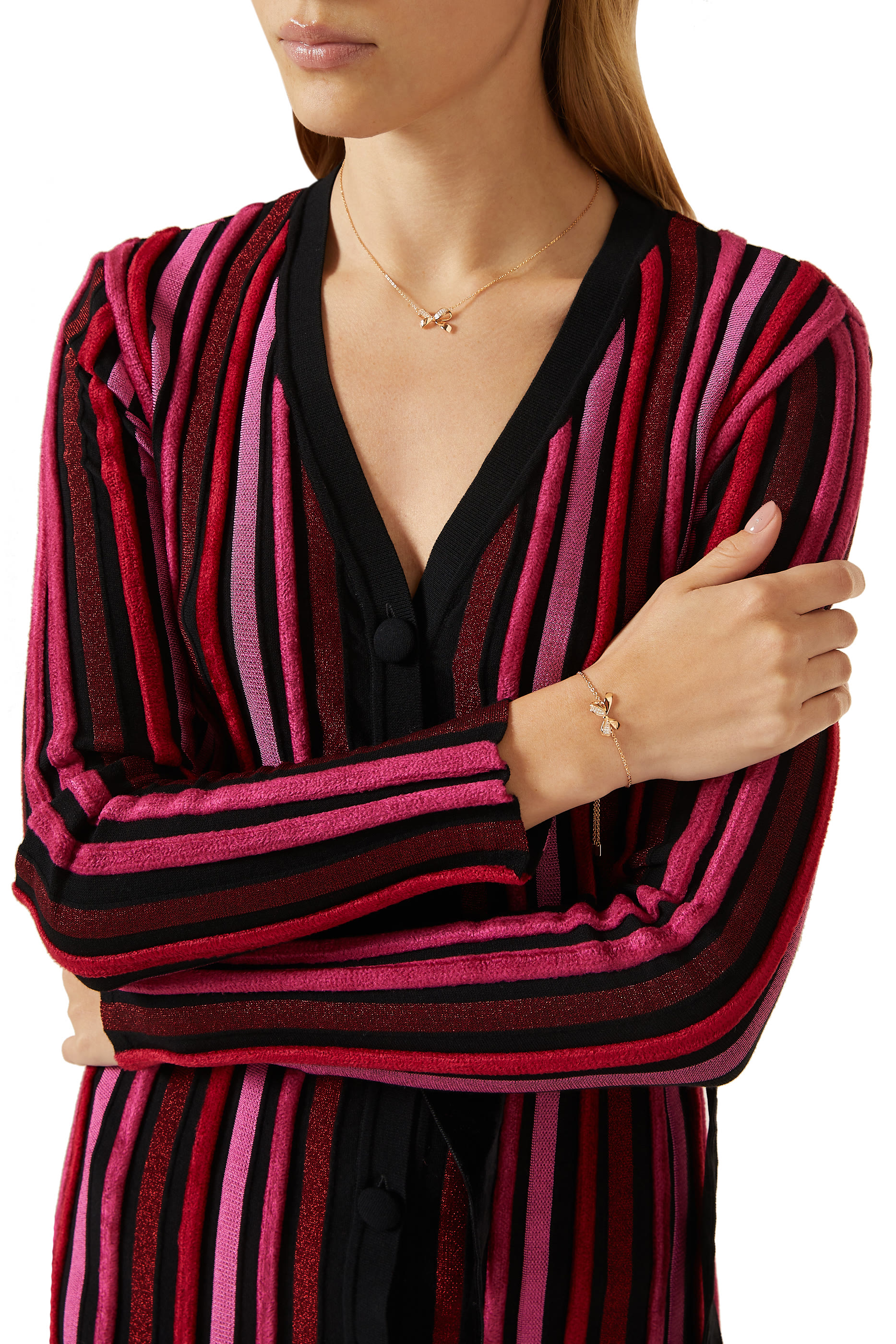 سوار سنتيمنتال بحلية بتصميم فيونكة، فضة إسترلينية ذهبي وردي