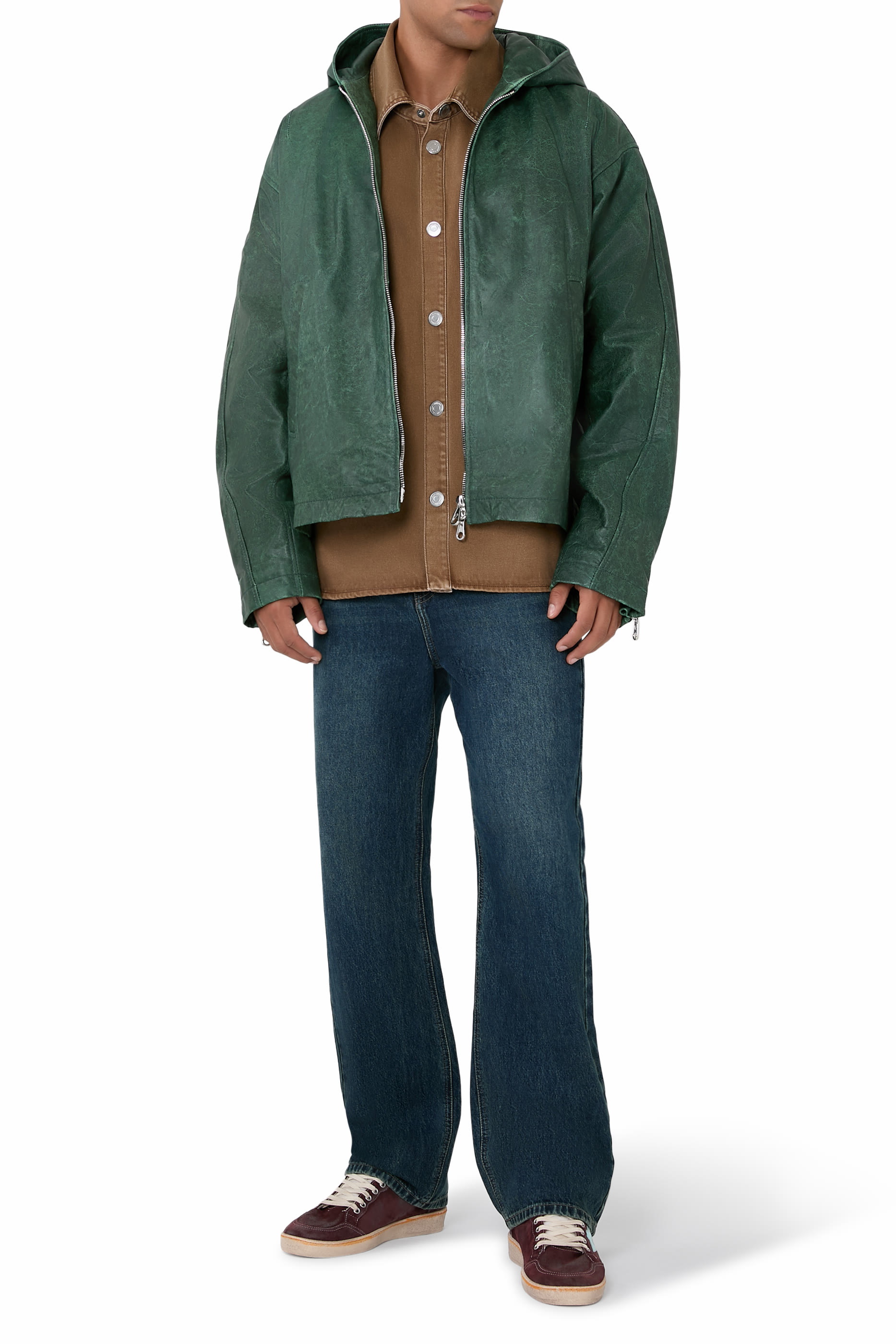 جاكيت بغطاء للرأس جلد