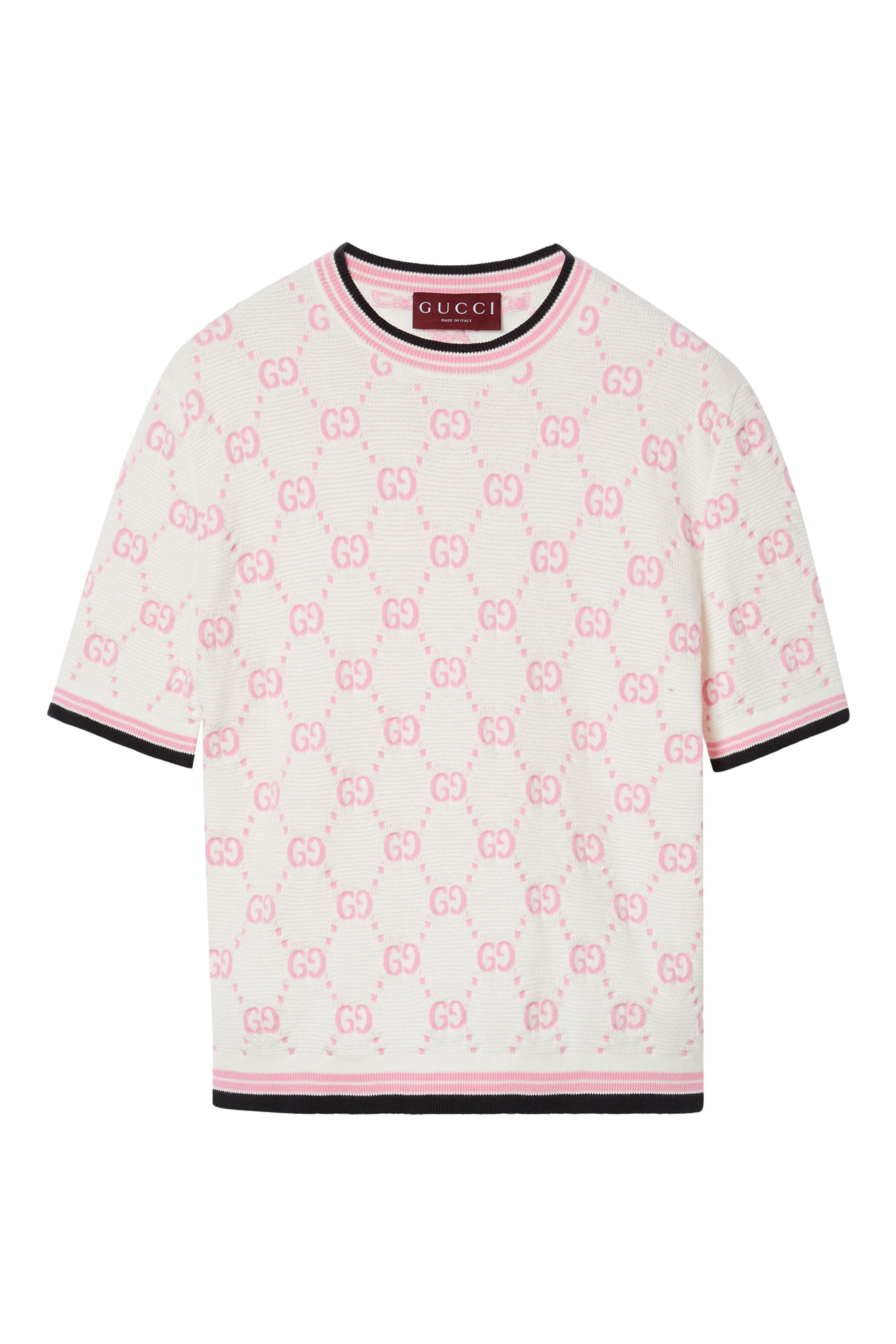 بلوزة بياقة ضيقة قطن بحياكة إنتارسيا بحرفي شعار الماركة