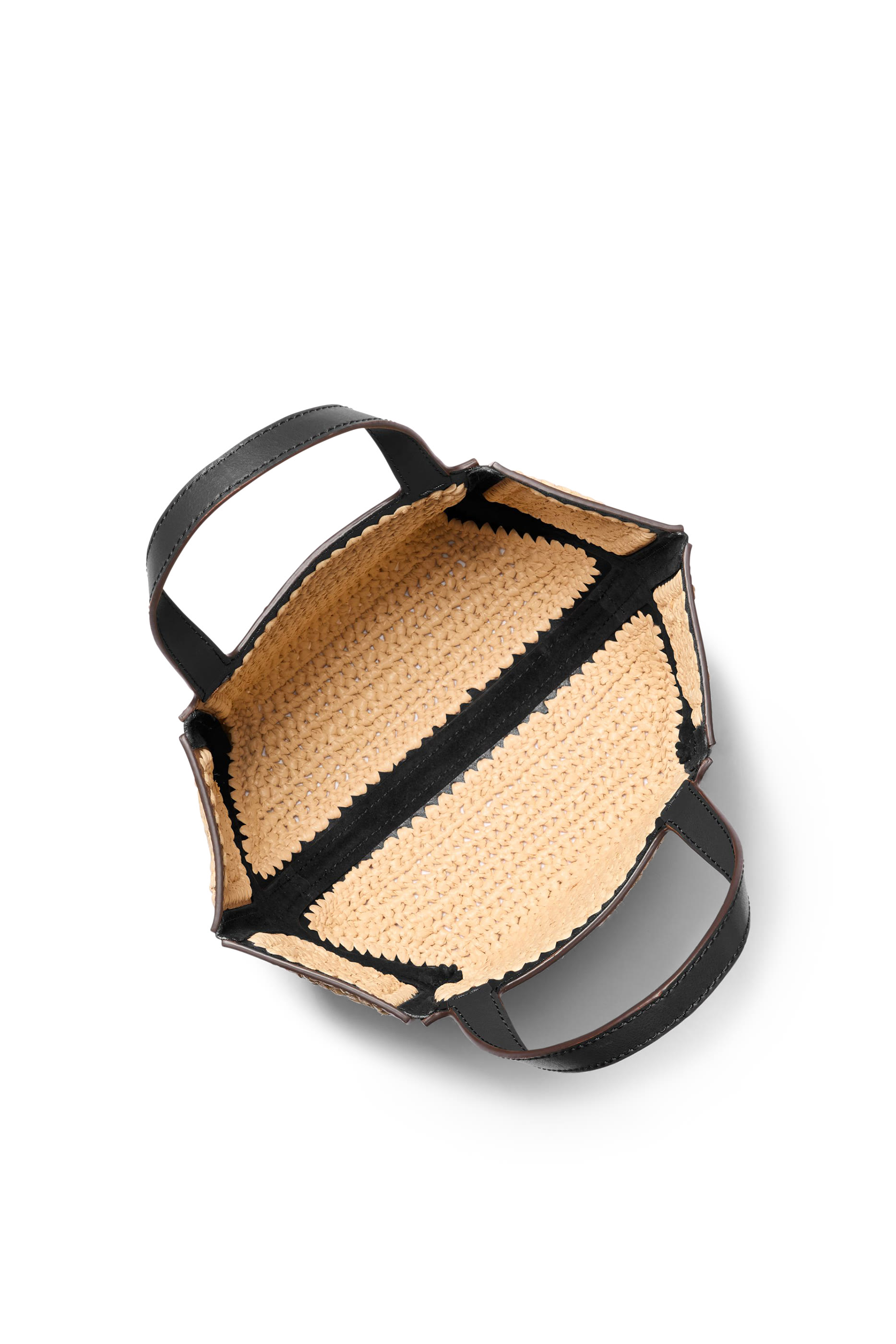 حقيبة يد جوردي صغيرة بيد علوية من القش المنسوج والجلد
