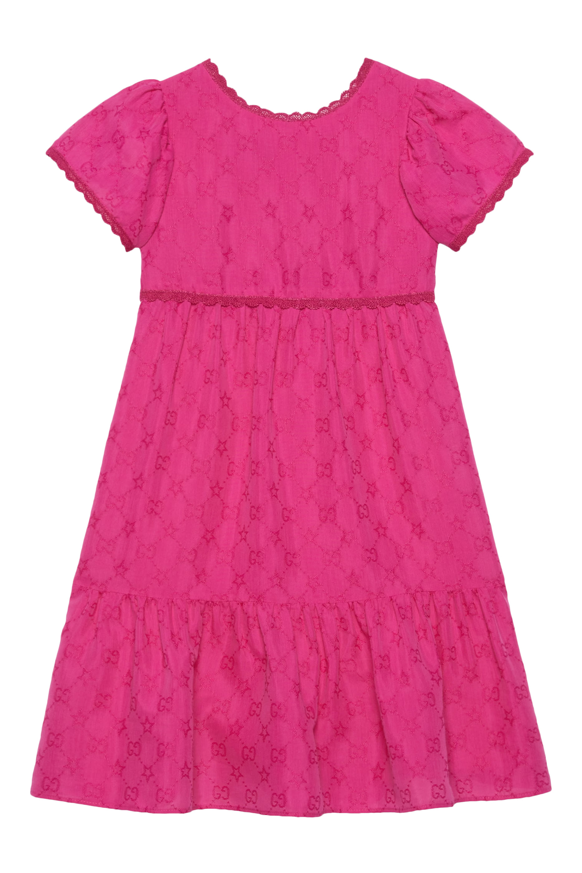 فستان قطن للأطفال بنقشة نجوم وحرفي شعار الماركة