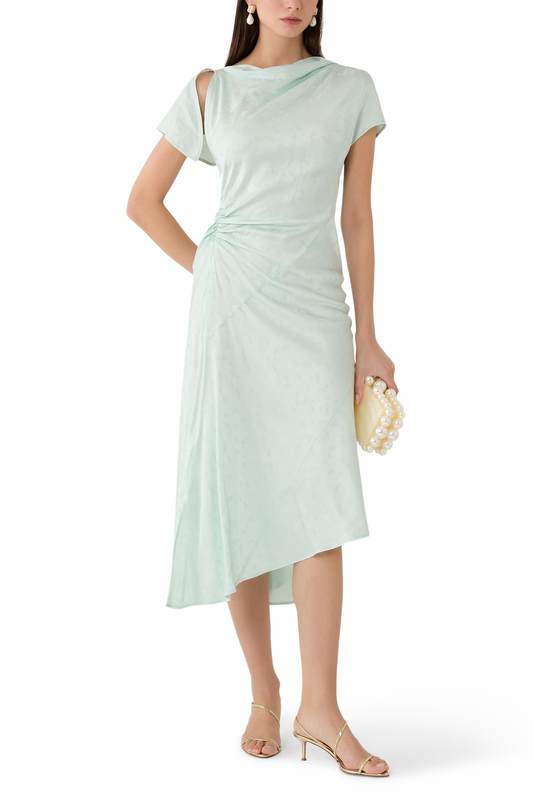 فستان بتصميم ملفوف غير متماثل متوسط الطول