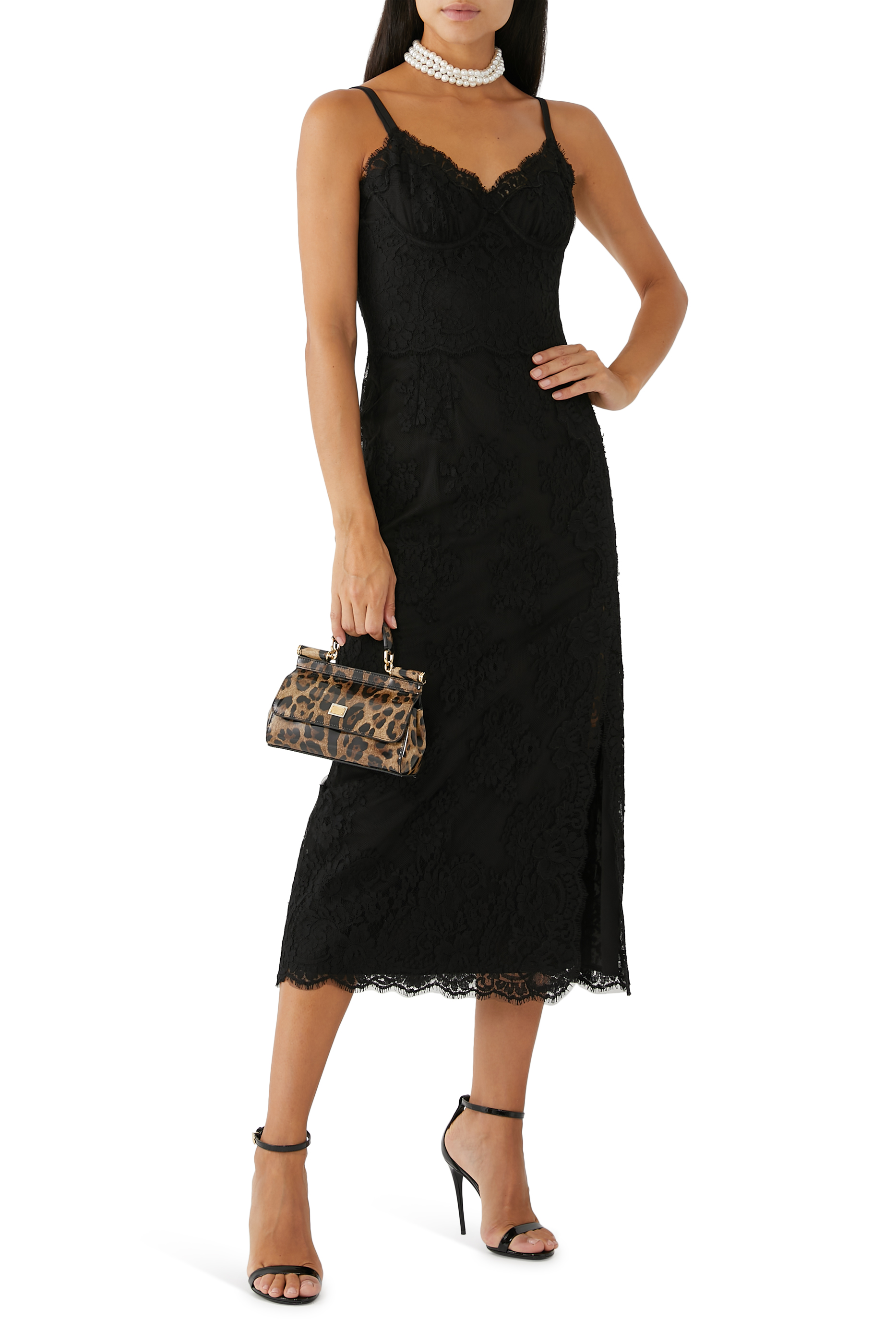 فستان سهل الإرتداء بطول منتصف الساق دانتيل