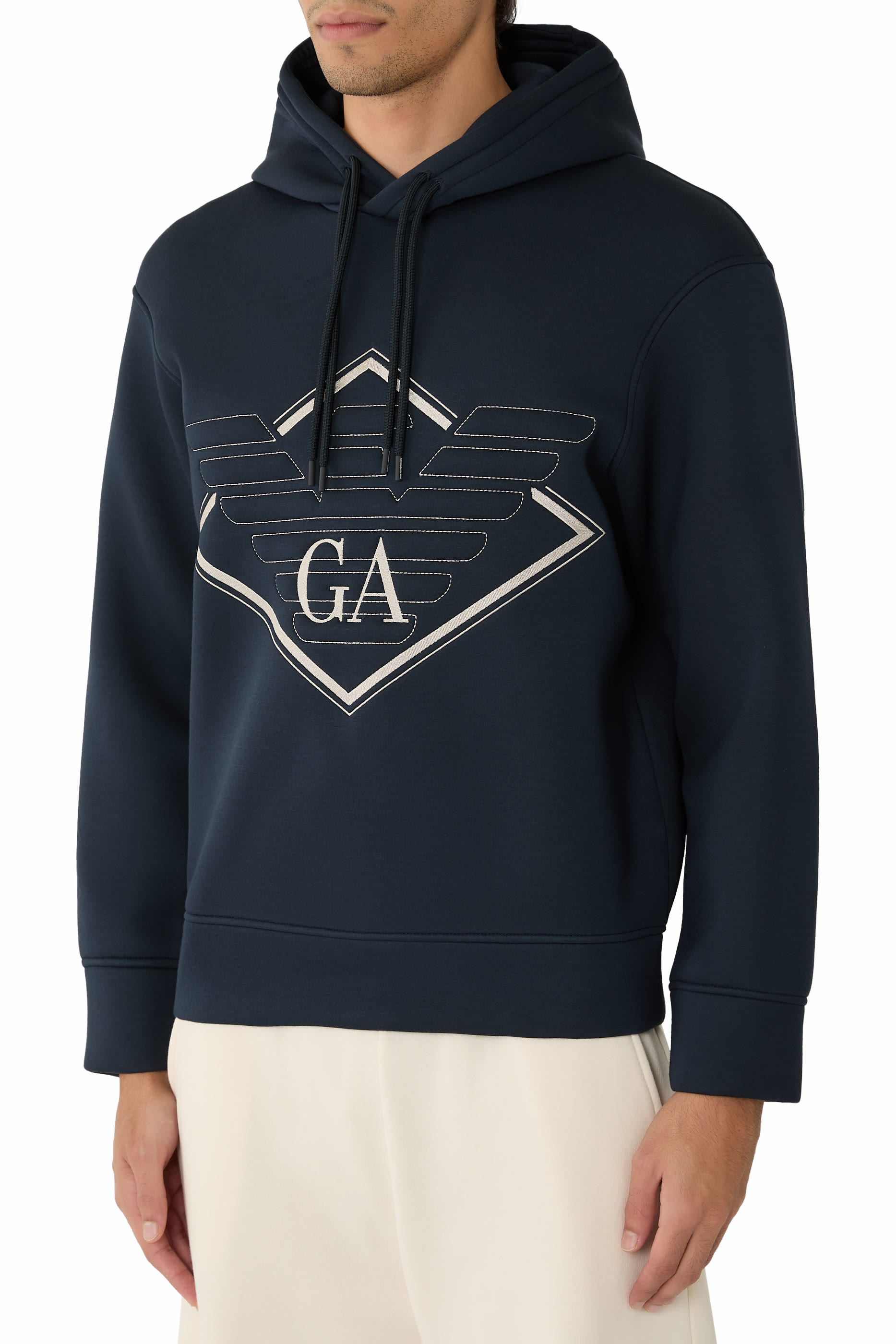 سويت شيرت بغطاء رأس وشعار الماركة بحجم كبير جيرسيه مزدوج