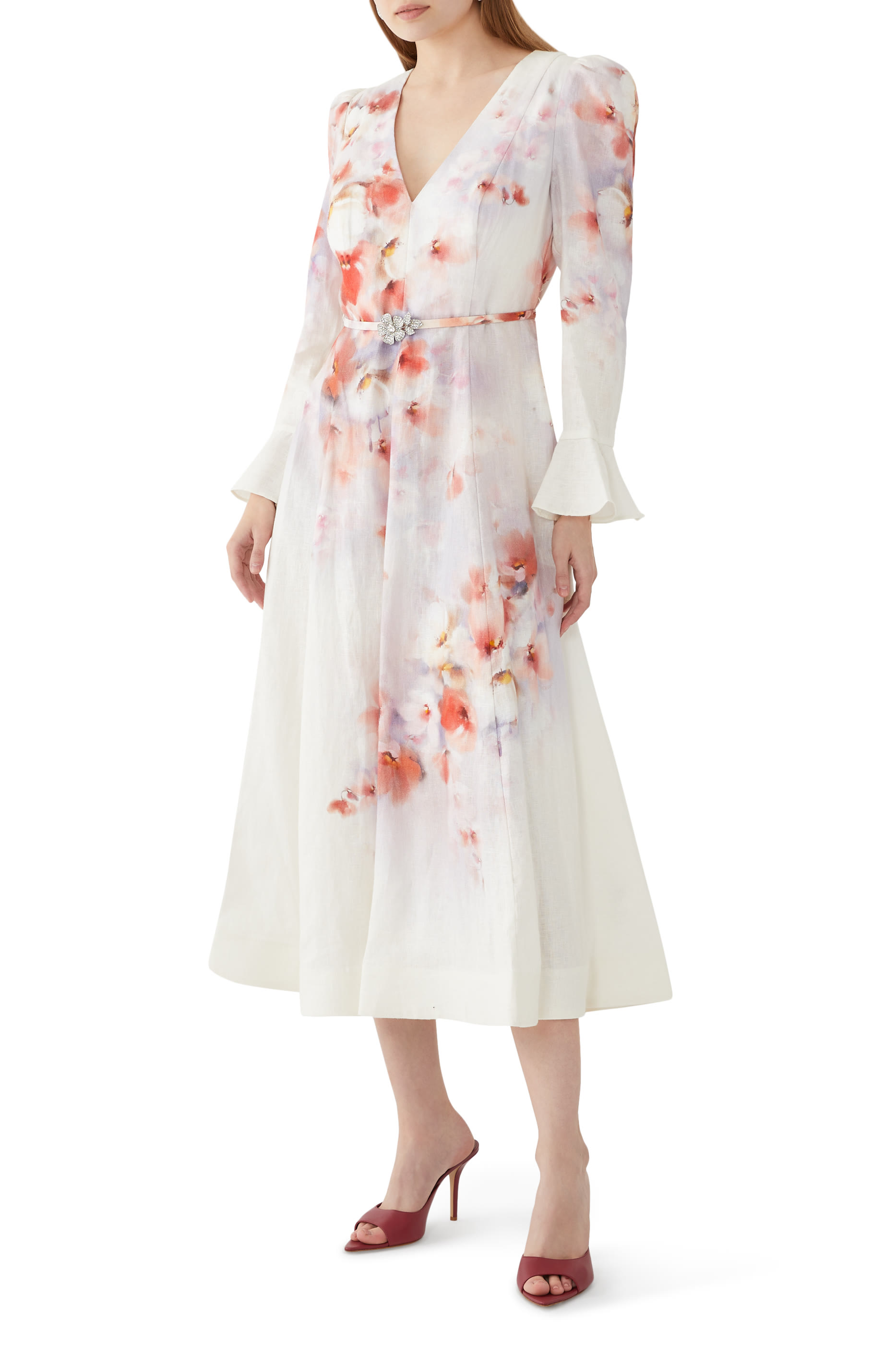 فستان كراش متوسط الطول بأكمام بكشكش