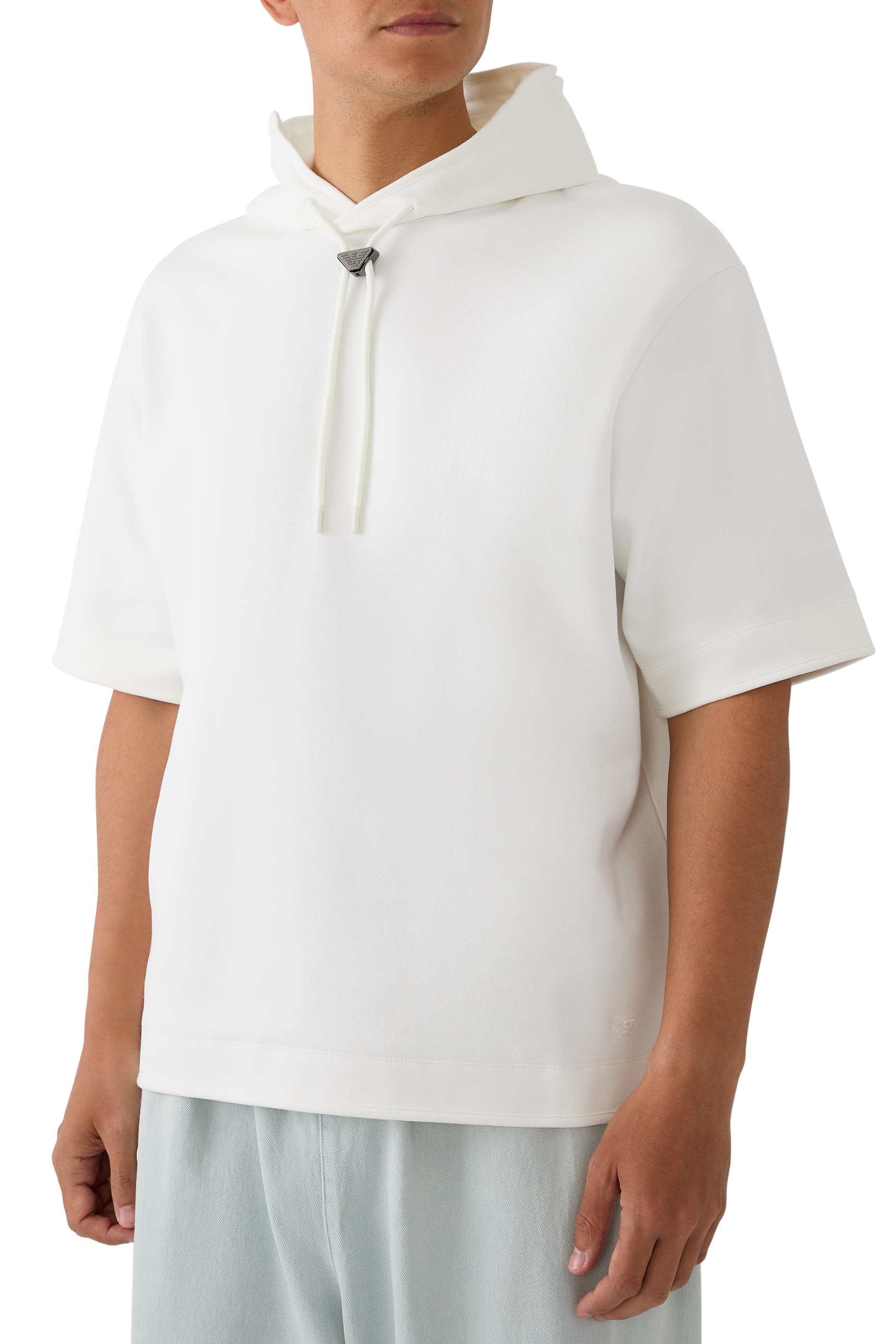 سويت شيرت بأكمام قصيرة وقصة واسعة مع غطاء للرأس، جيرسيه