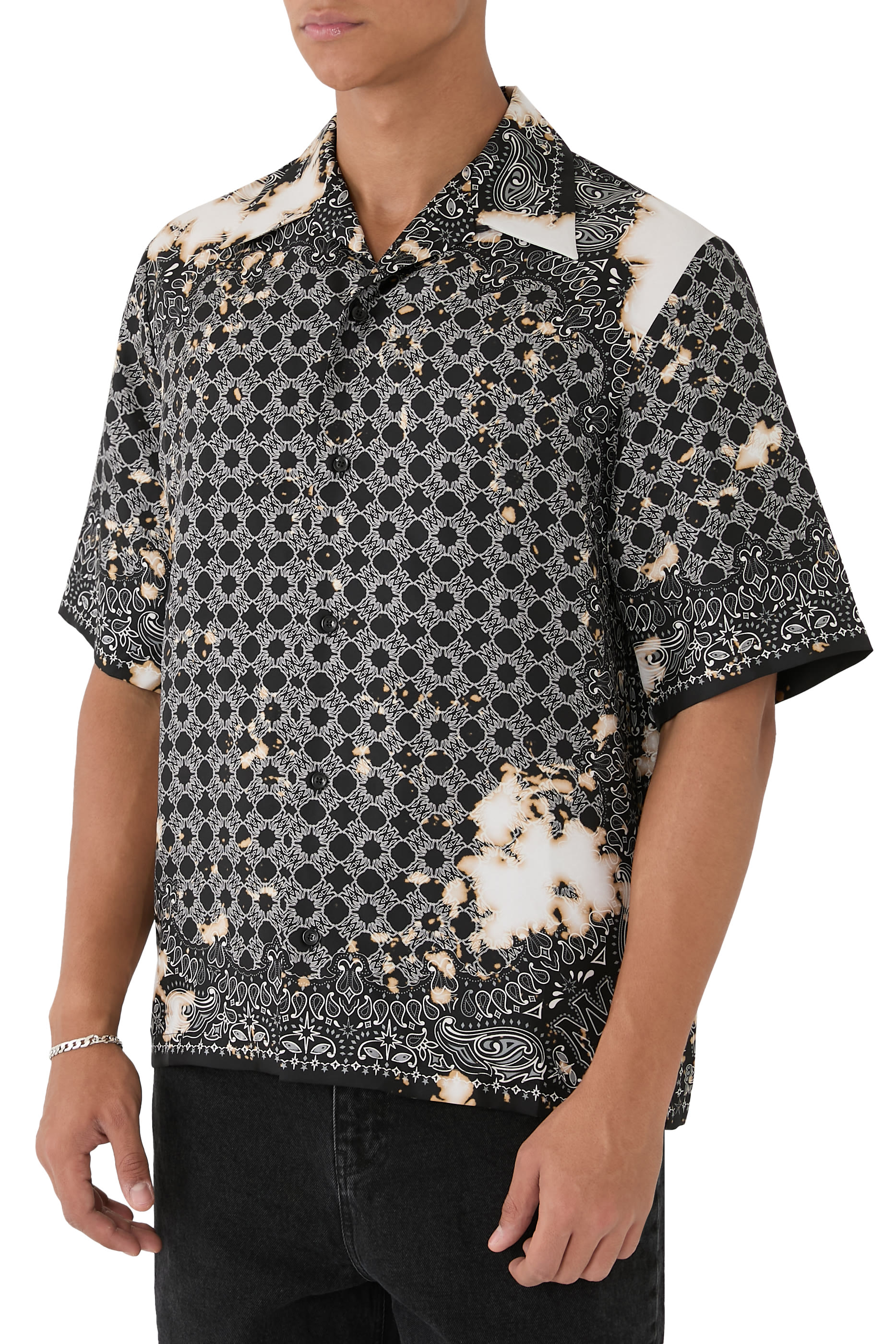 قميص بولينغ بطبعة باندانا بتأثير مبيض  