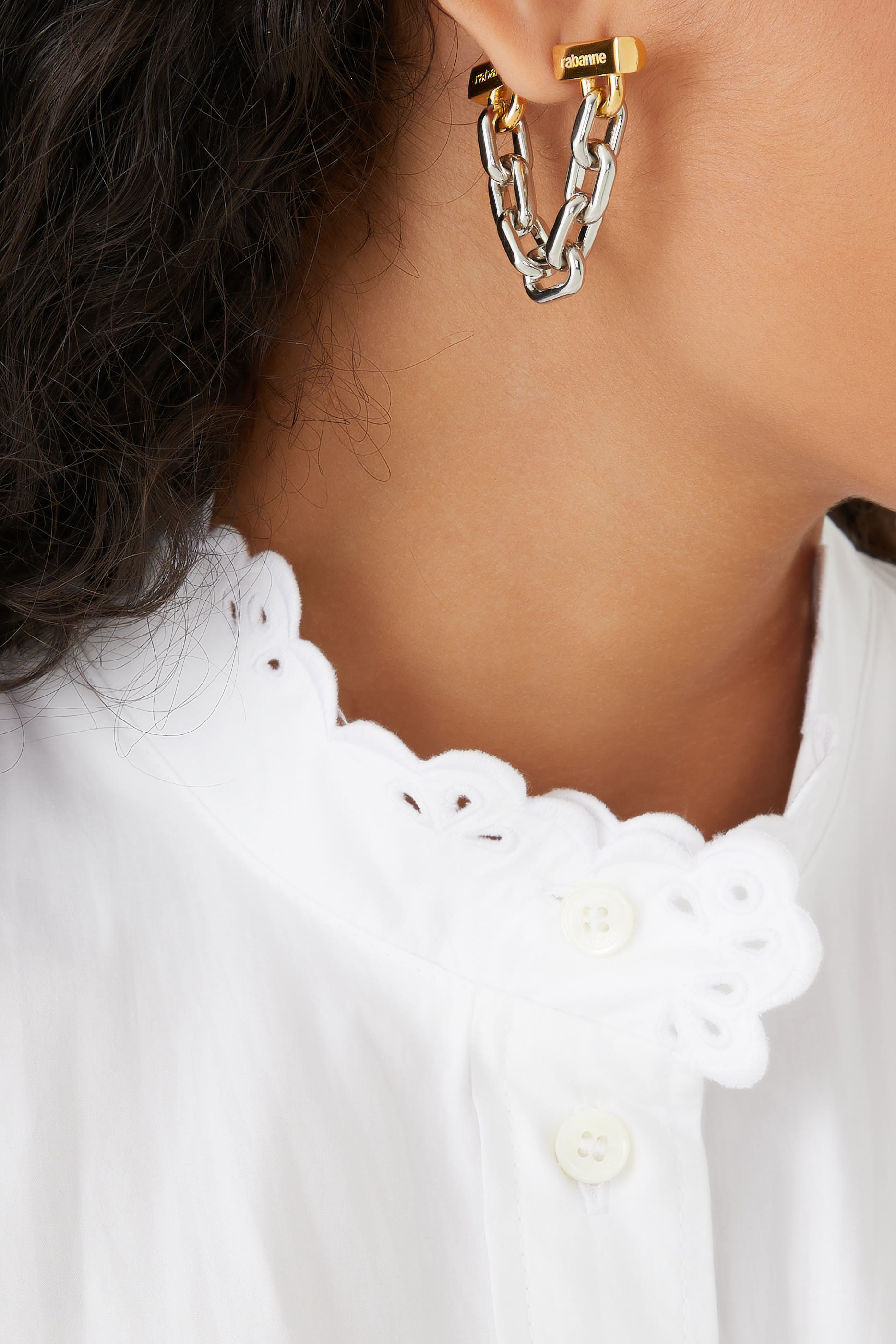 أقراط بتصميم سلسلة بحلقات، معدن