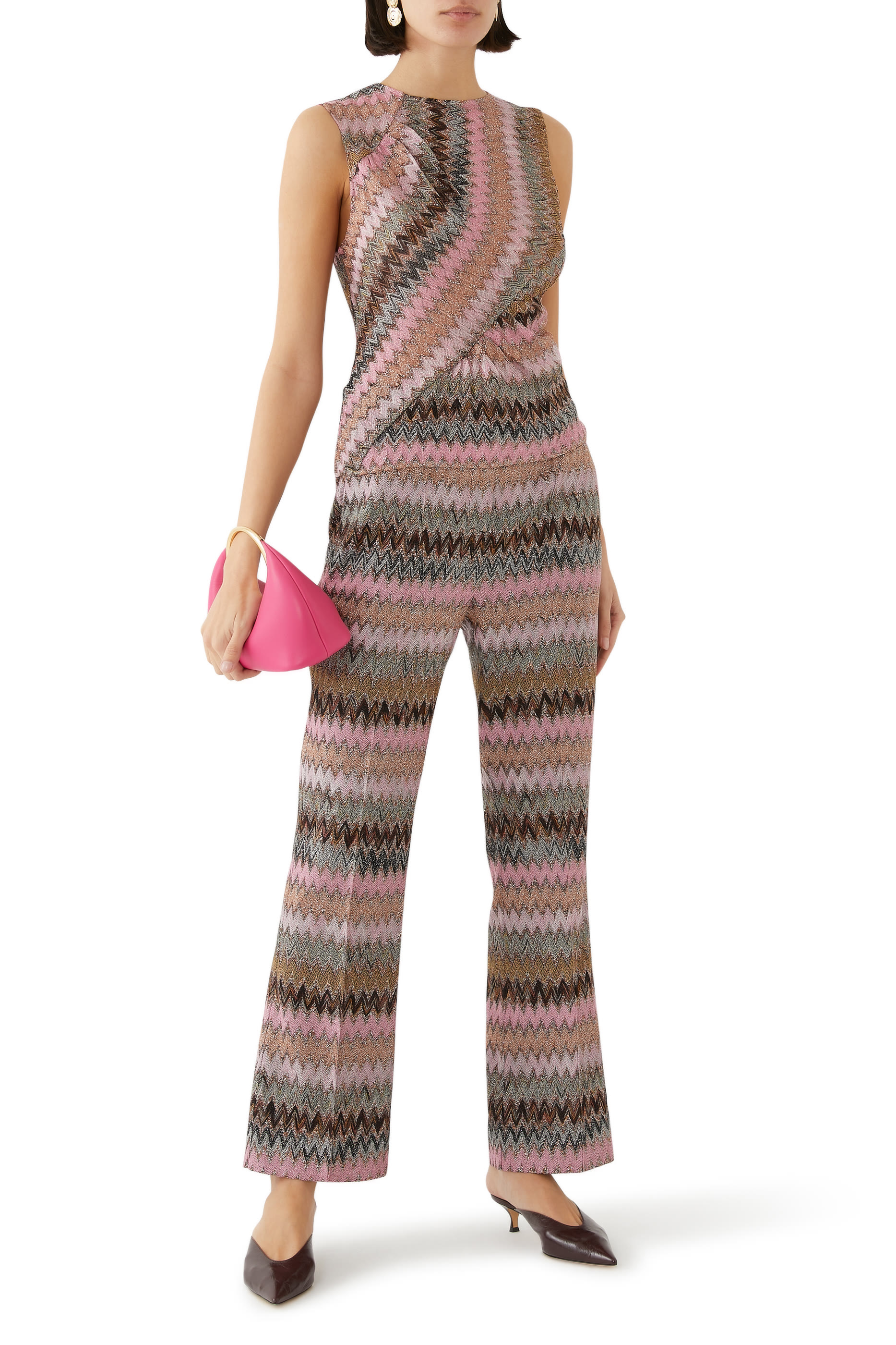 بنطال قصير بحزام مزيج فيسكوز لامع بنقشة متعرجة