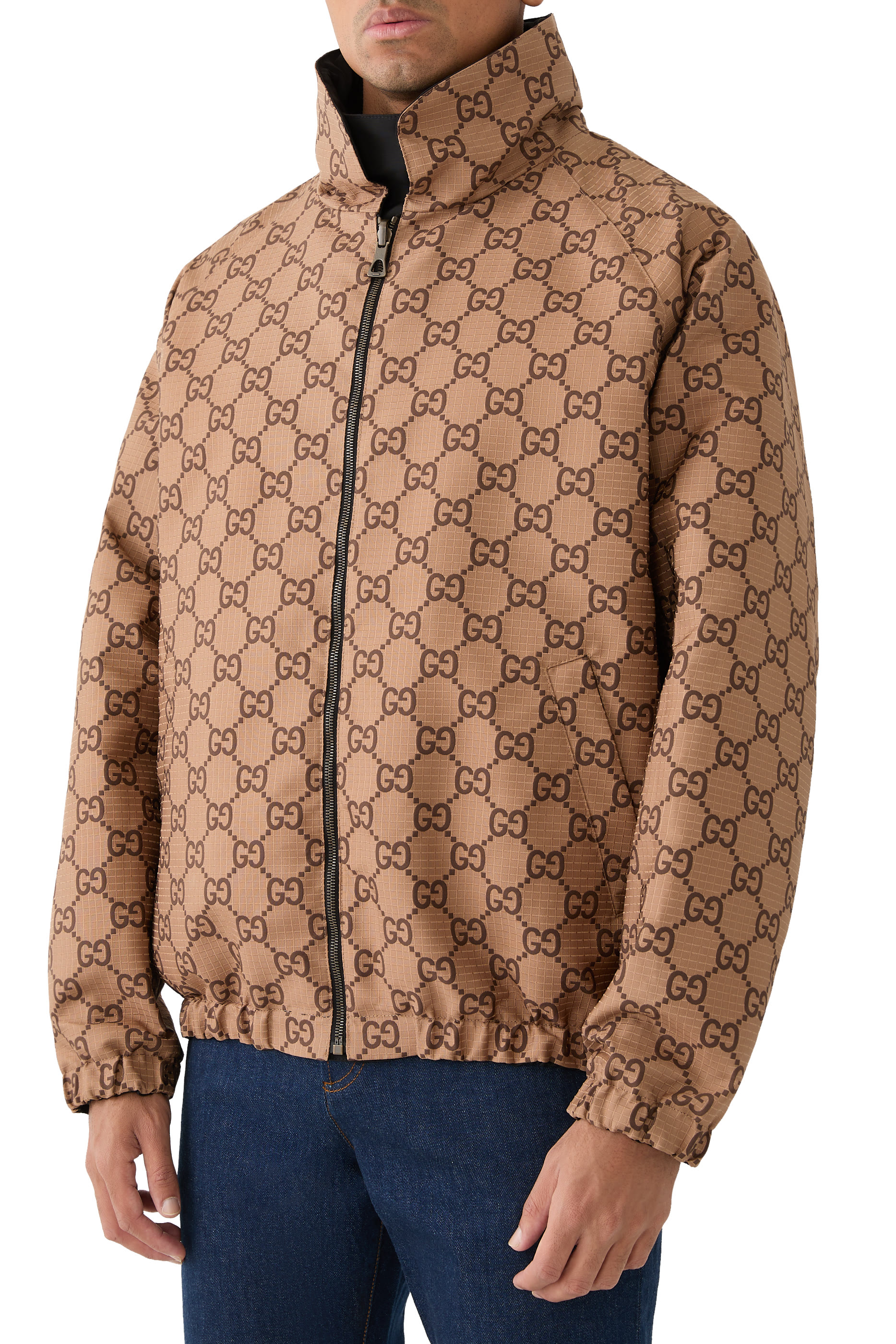 جاكيت بتصميم بوجهين مزين بشعار الماركة قماش قنب