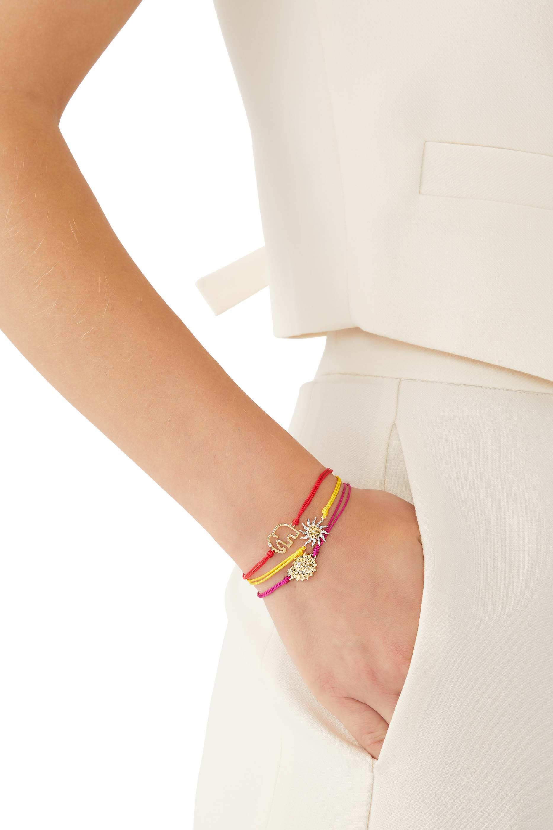 سوار بخيط بحلية فيل مرصعة بالماس ذهب أصفر عيار 9