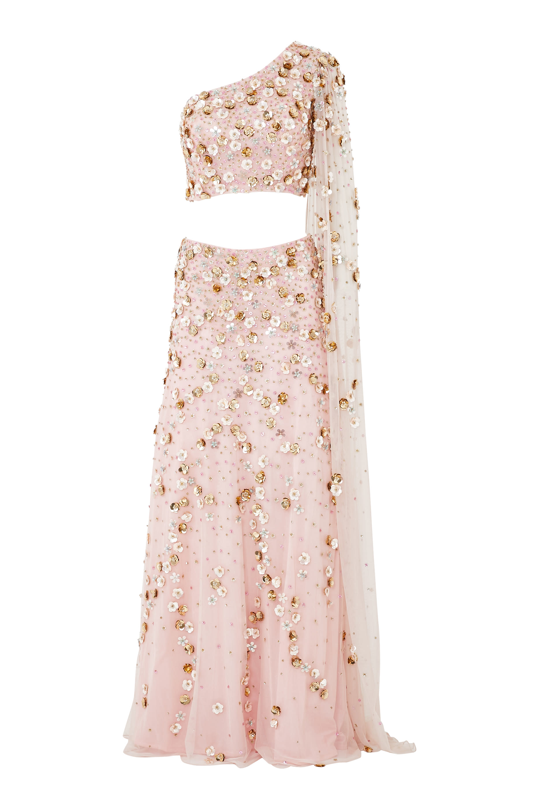 فستان سهرة إنايا ساري بكتف مكشوف درابيه مطرز