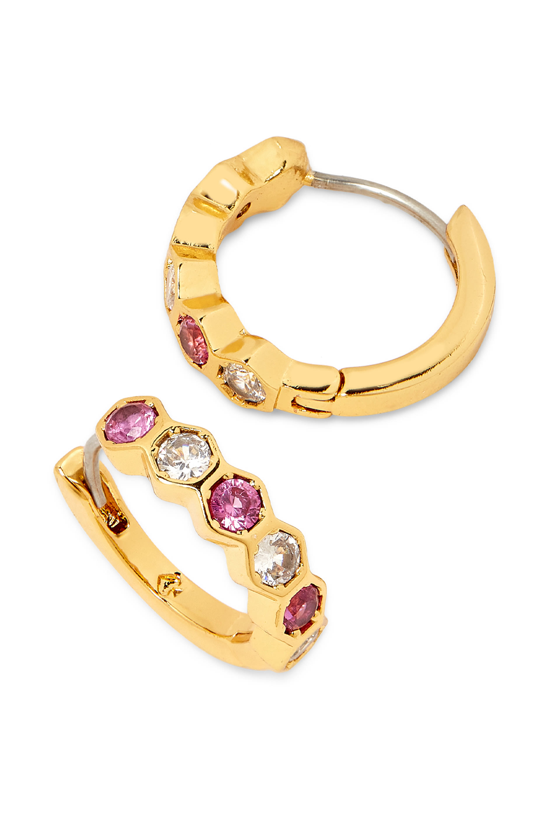 أقراط دائرية أون ذا بول بتصميم سداسي بأحجار زركونيا مكعبة ومشبك من فولاذ مستخدم في المعدات الطبية معدن مطلي