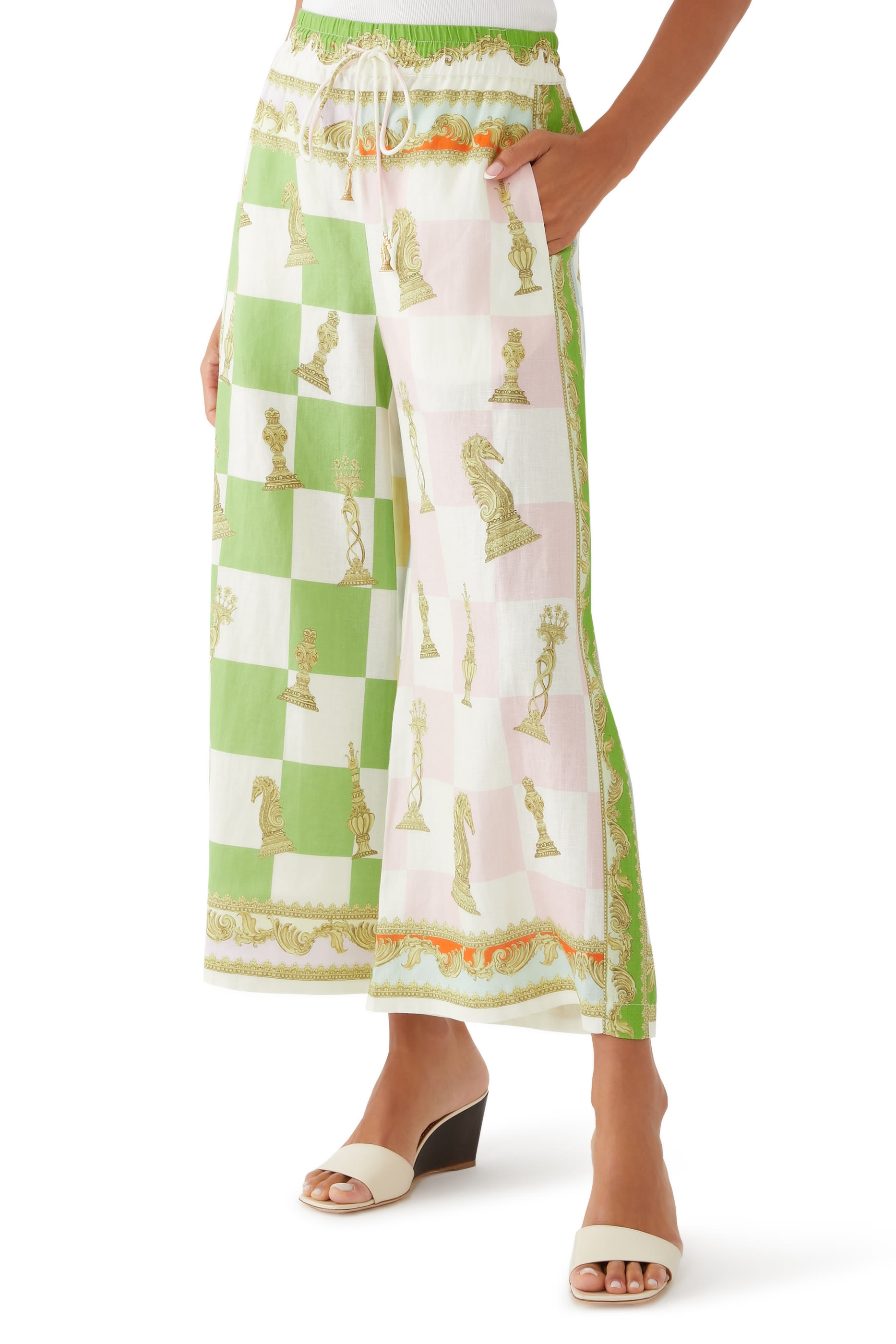 بنطال بطبعات شطرانج كتان