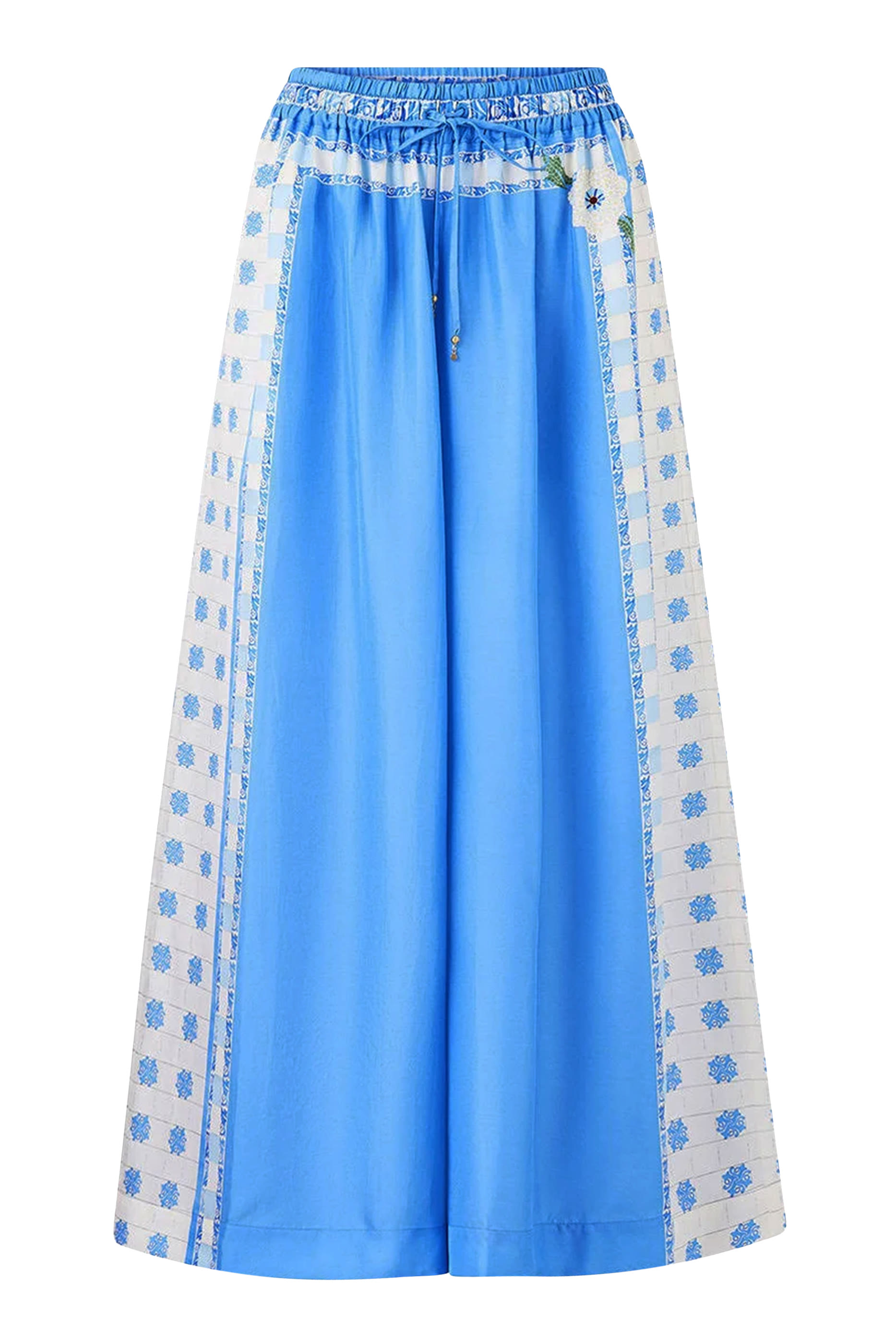 بنطال بقصة ساق واسعة مع خصر مطاطي ونقشة