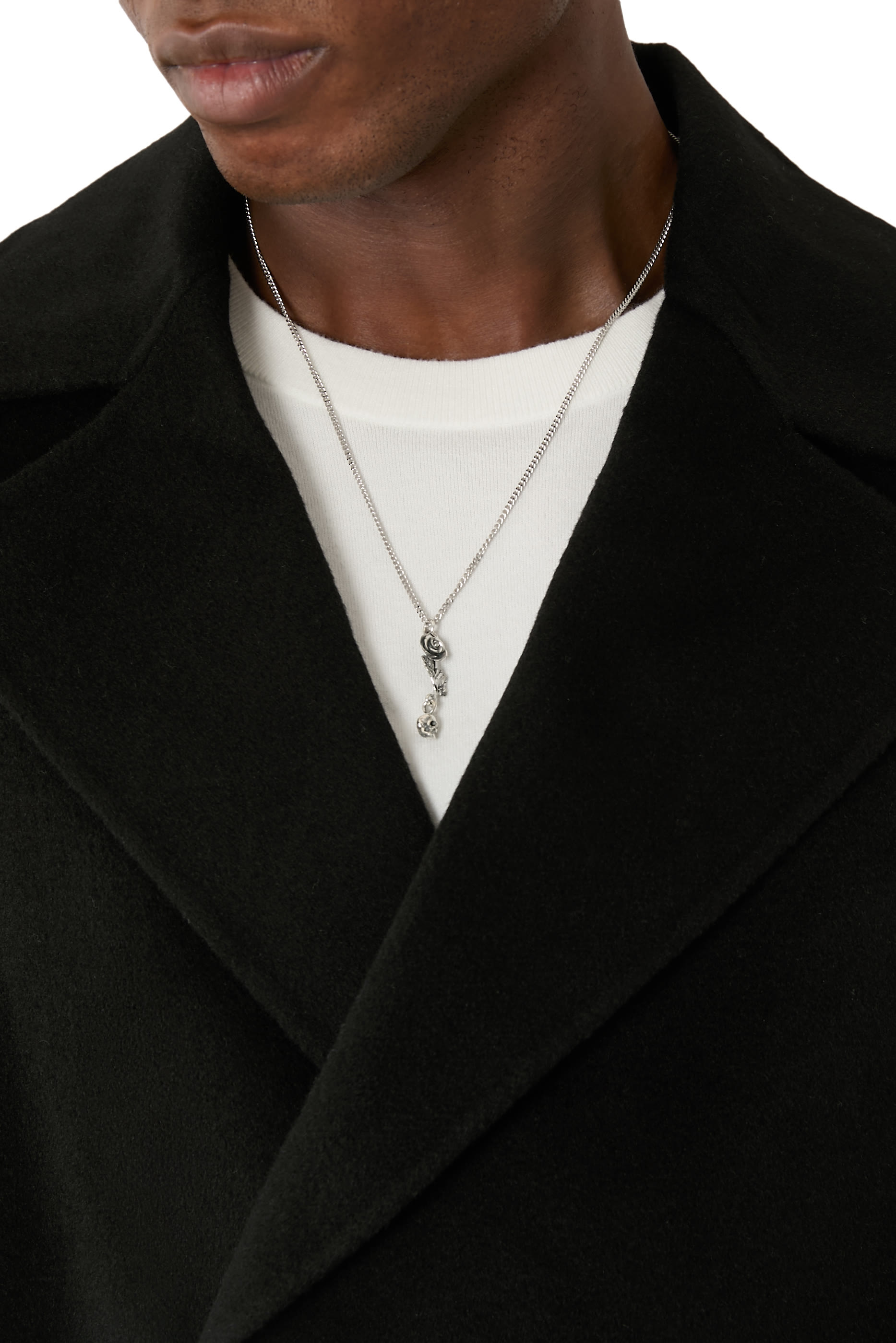 قلادة بدلاية بتصميم وردة وجمجمة، فضة استرلينية