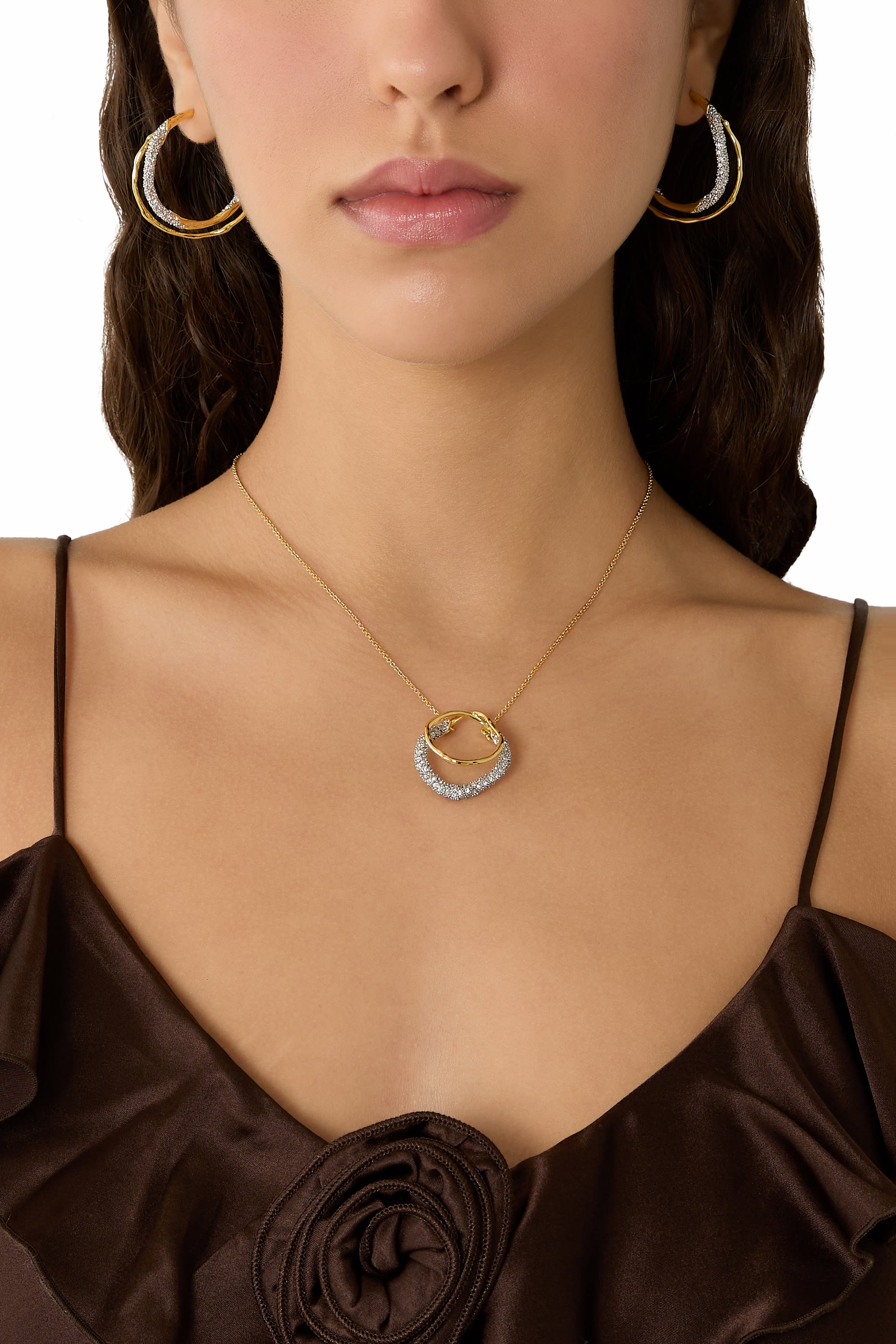 Solanales Gold Crystal Twist Hoop Earrings