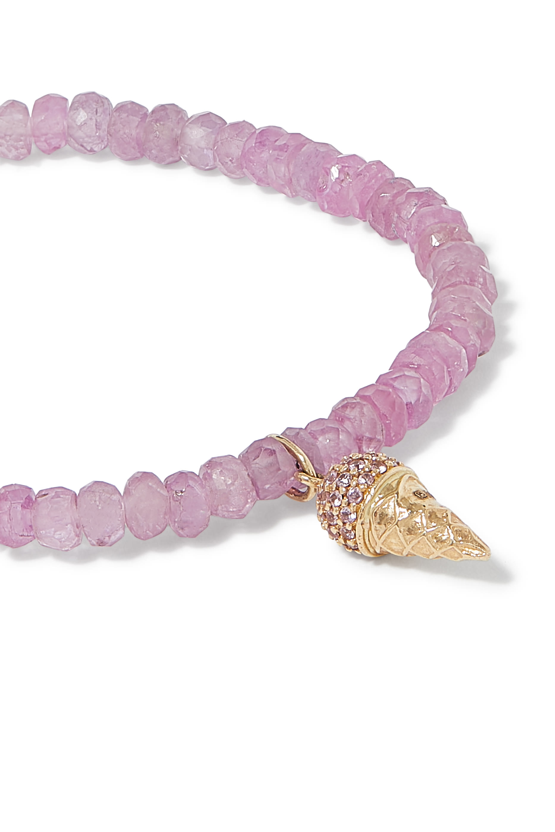 سوار للأطفال بياقوت وردي فاتح وحلية بتصميم بوضة، ذهب أصفر عيار 14