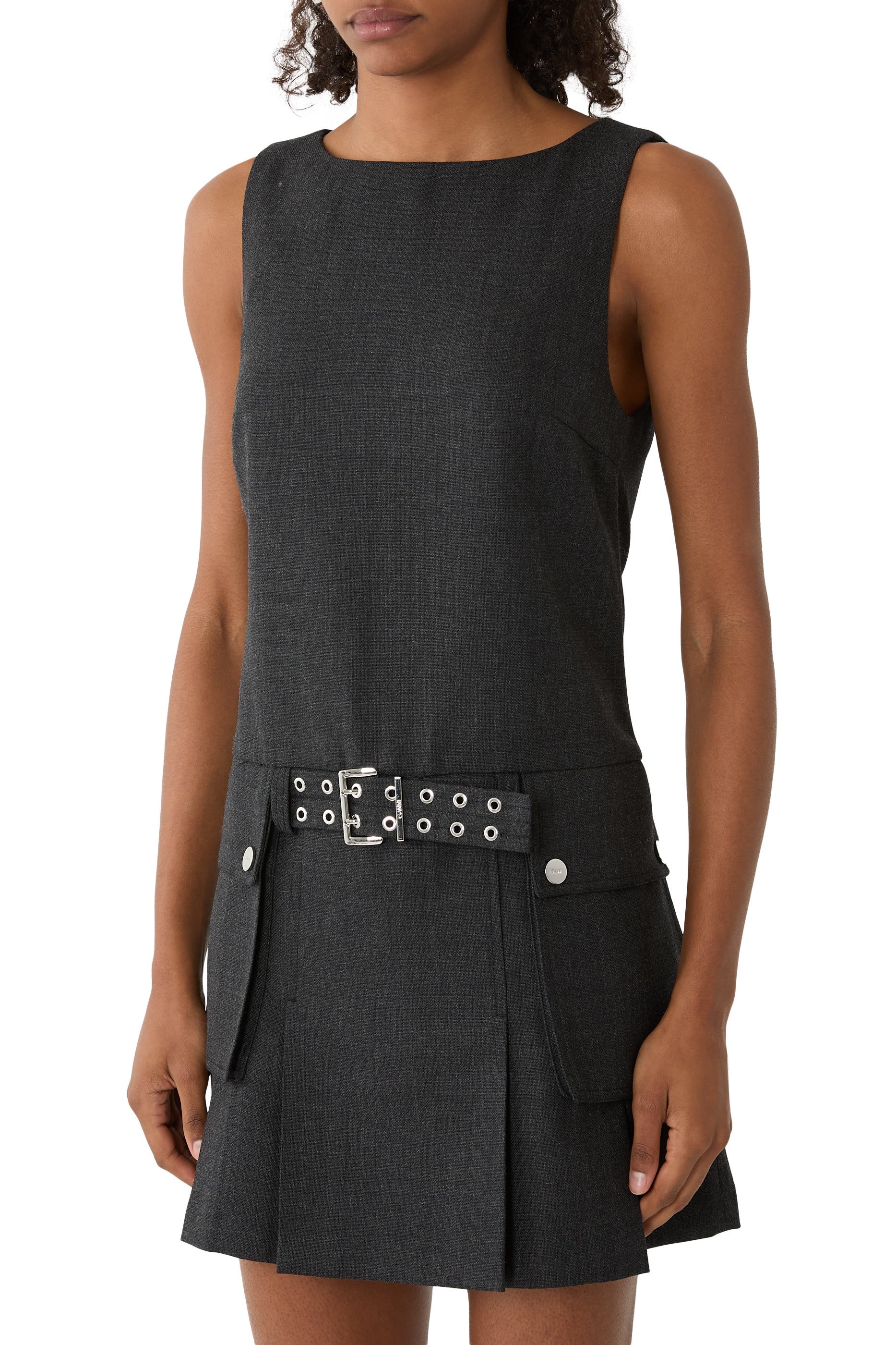 فستان قصير بحزام قماش بدل صوف