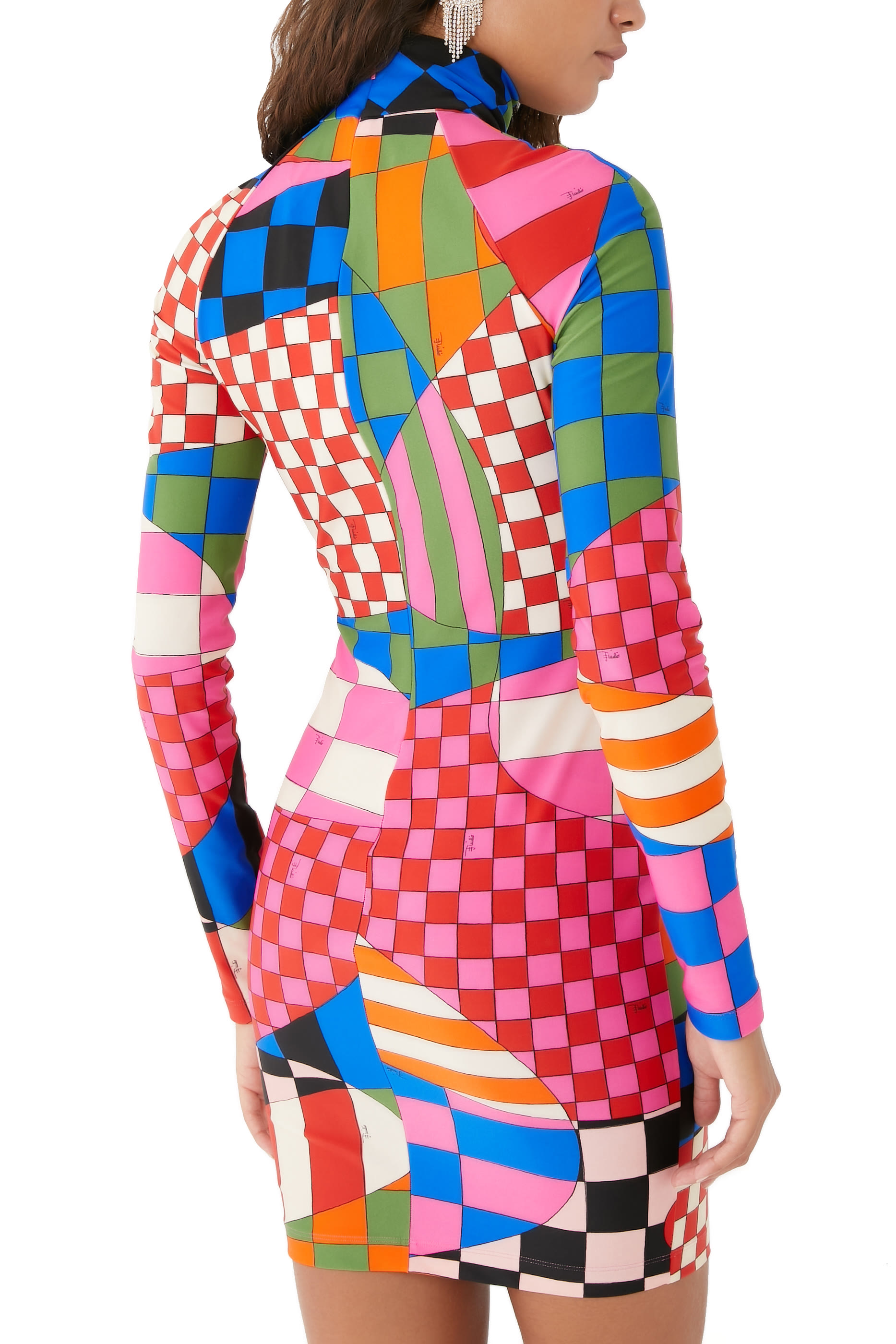 فستان قصير مزين بطبعة جيرسيه مطاطي