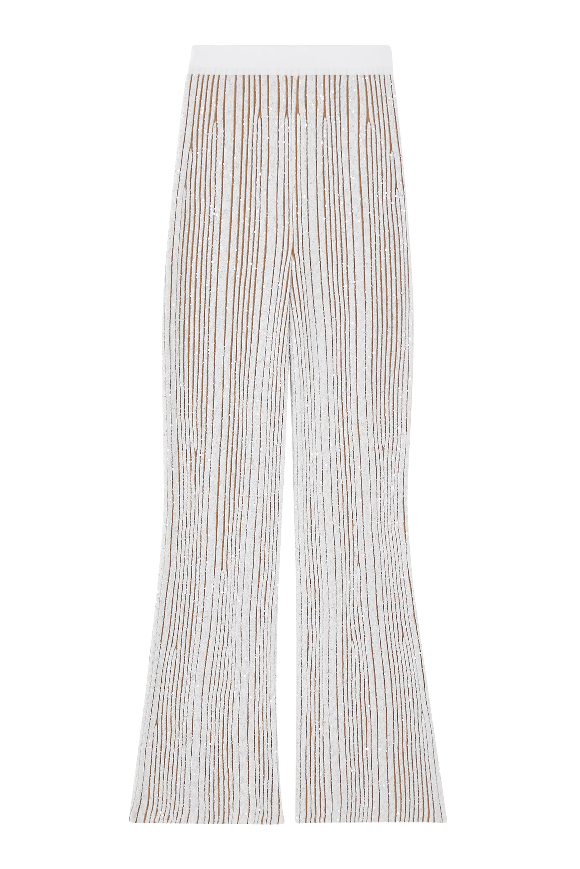 بنطال بقصة ساق واسعة نسيج مطرز جزئيا بترتر