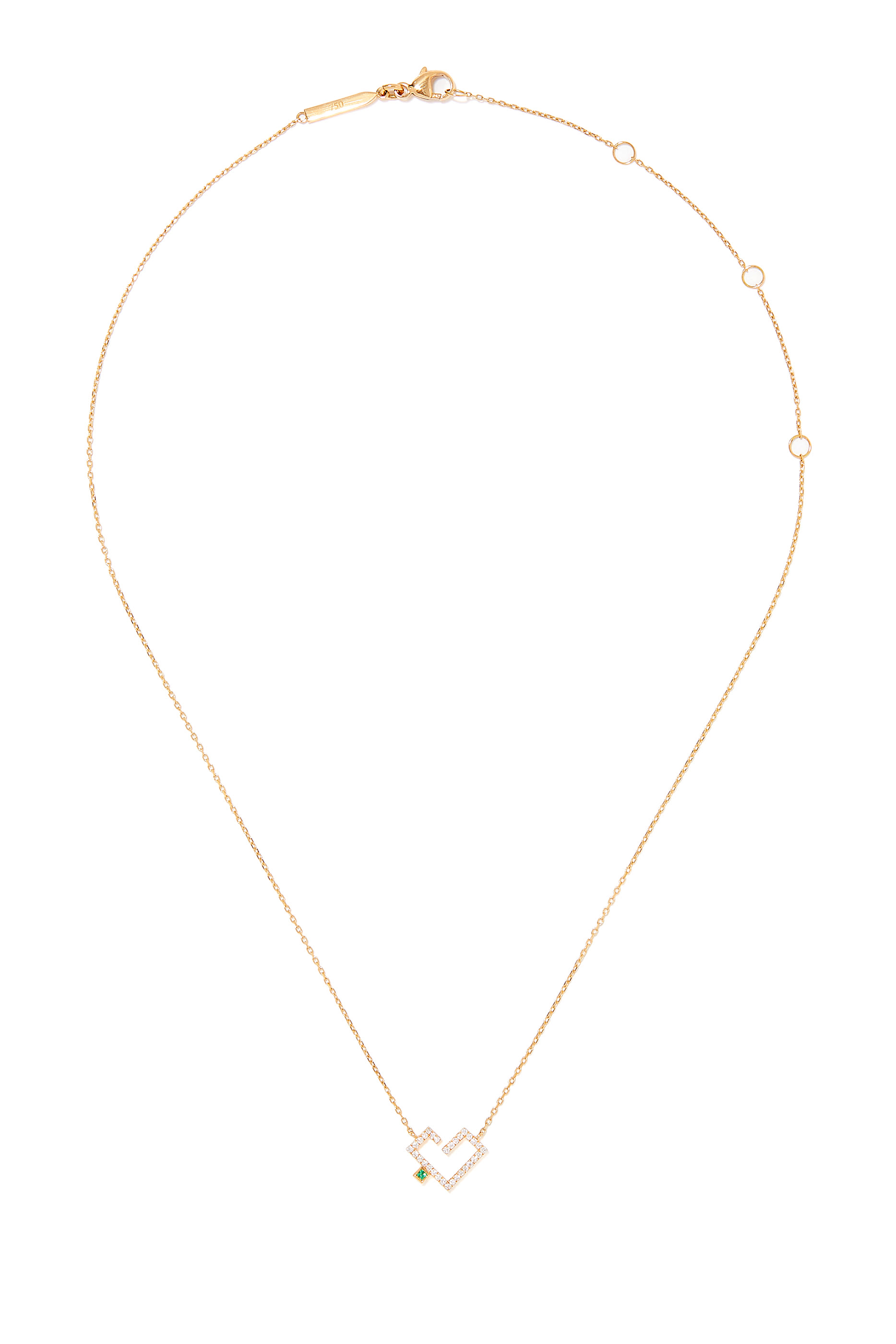 قلادة بدلاية بتصميم قلب بكلمة حب مرصعة بالماس والزمرد ذهب أصفر عيار 18