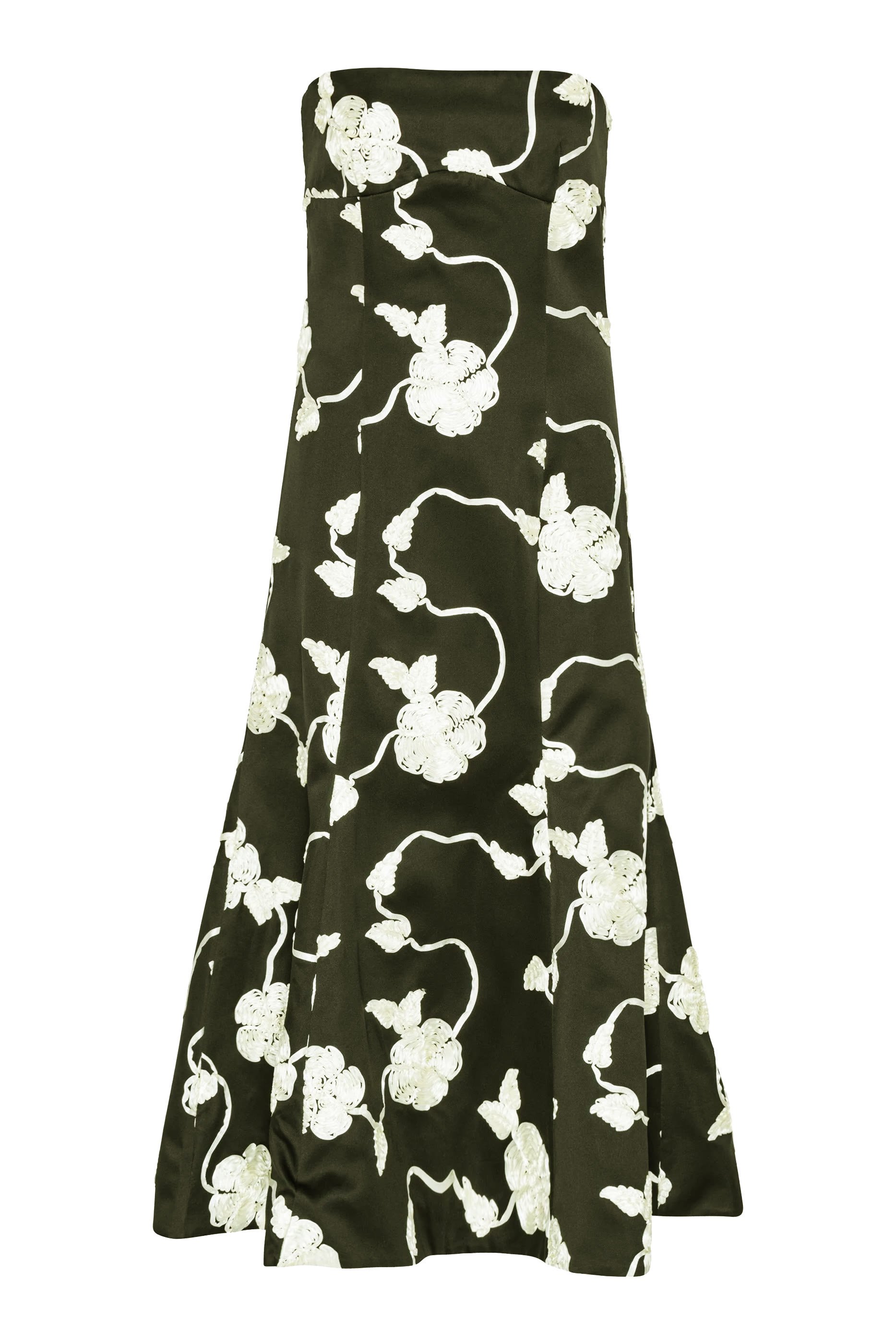 فستان متوسط الطول بزهور مطرزة بملمس بارز