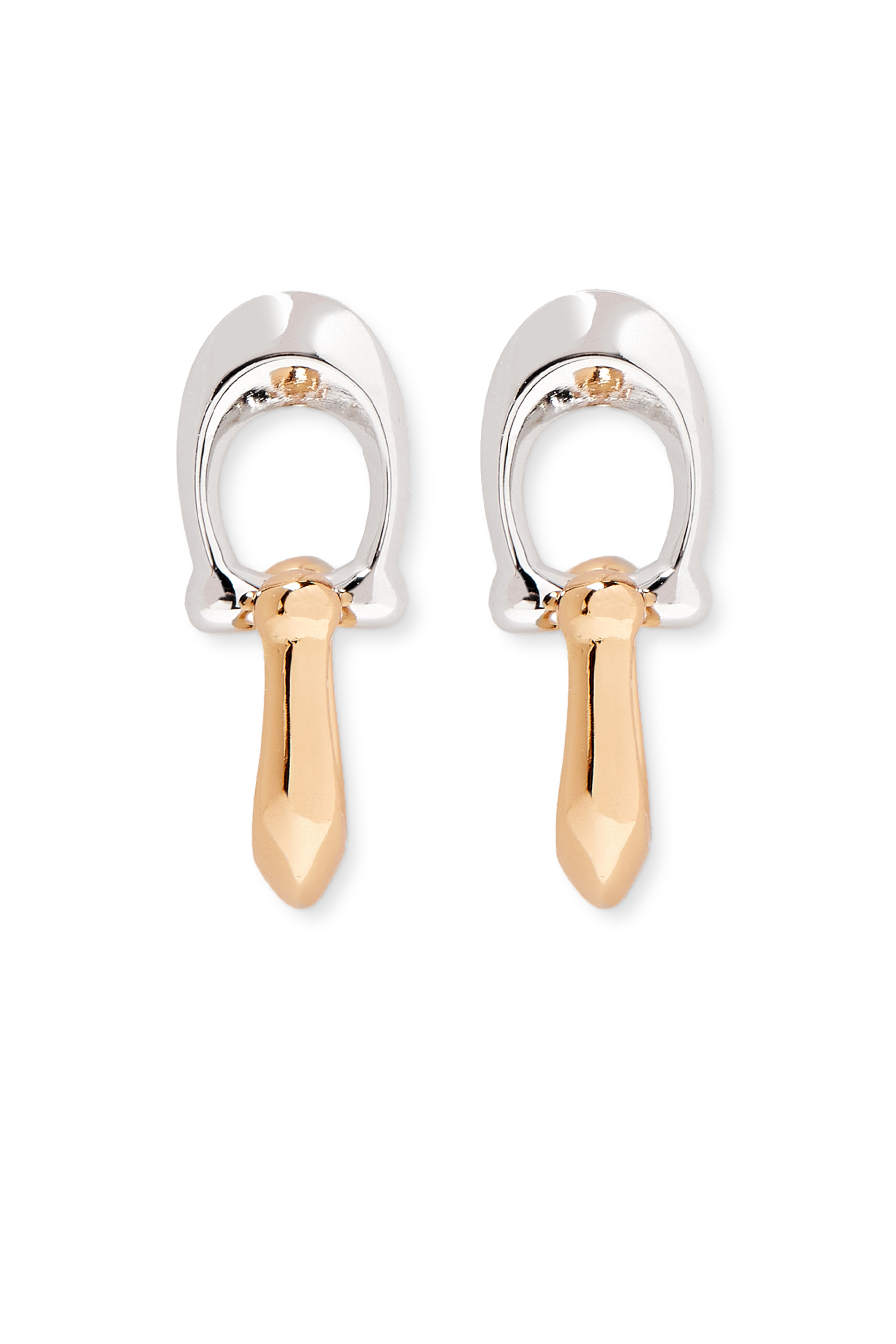 أقراط متدلية مزدوجة بشعار الماركة، معدن مطلي