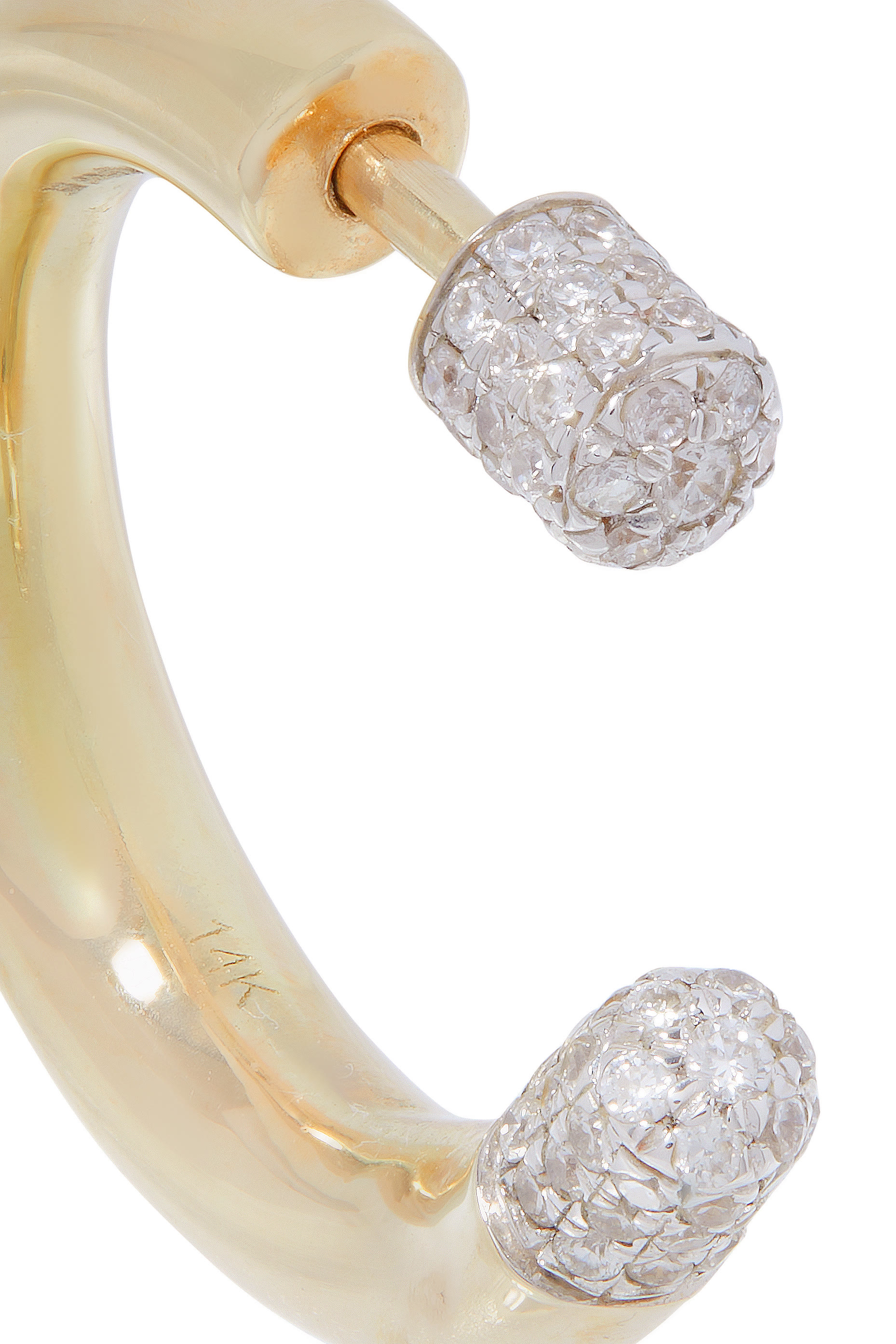 قرط صغير بتصميم أسطواني مرصع بالماس ذهب أصفر عيار 14