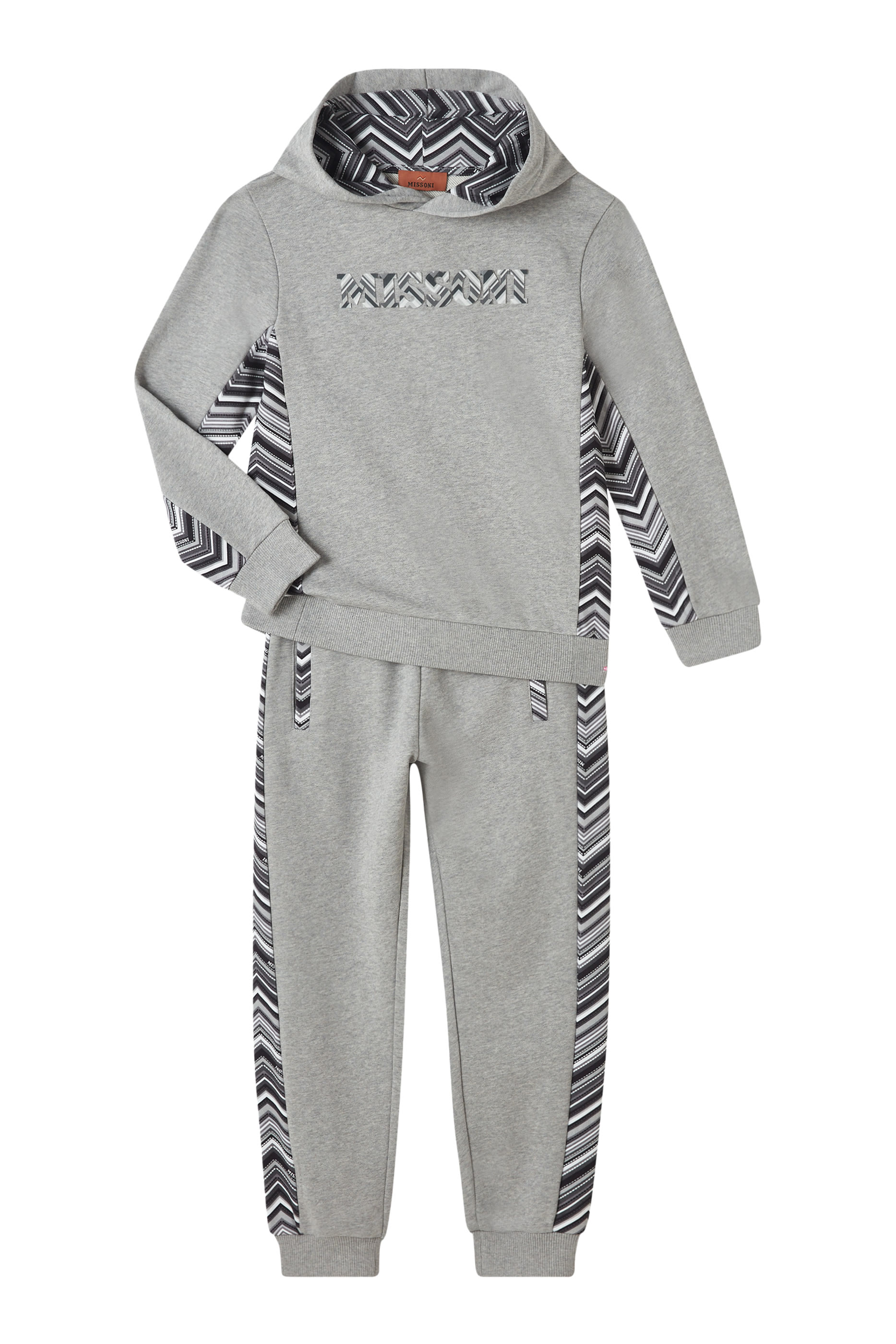 سويت شيرت بغطاء رأس وشعار الماركة وخطوط متعرجة للأطفال