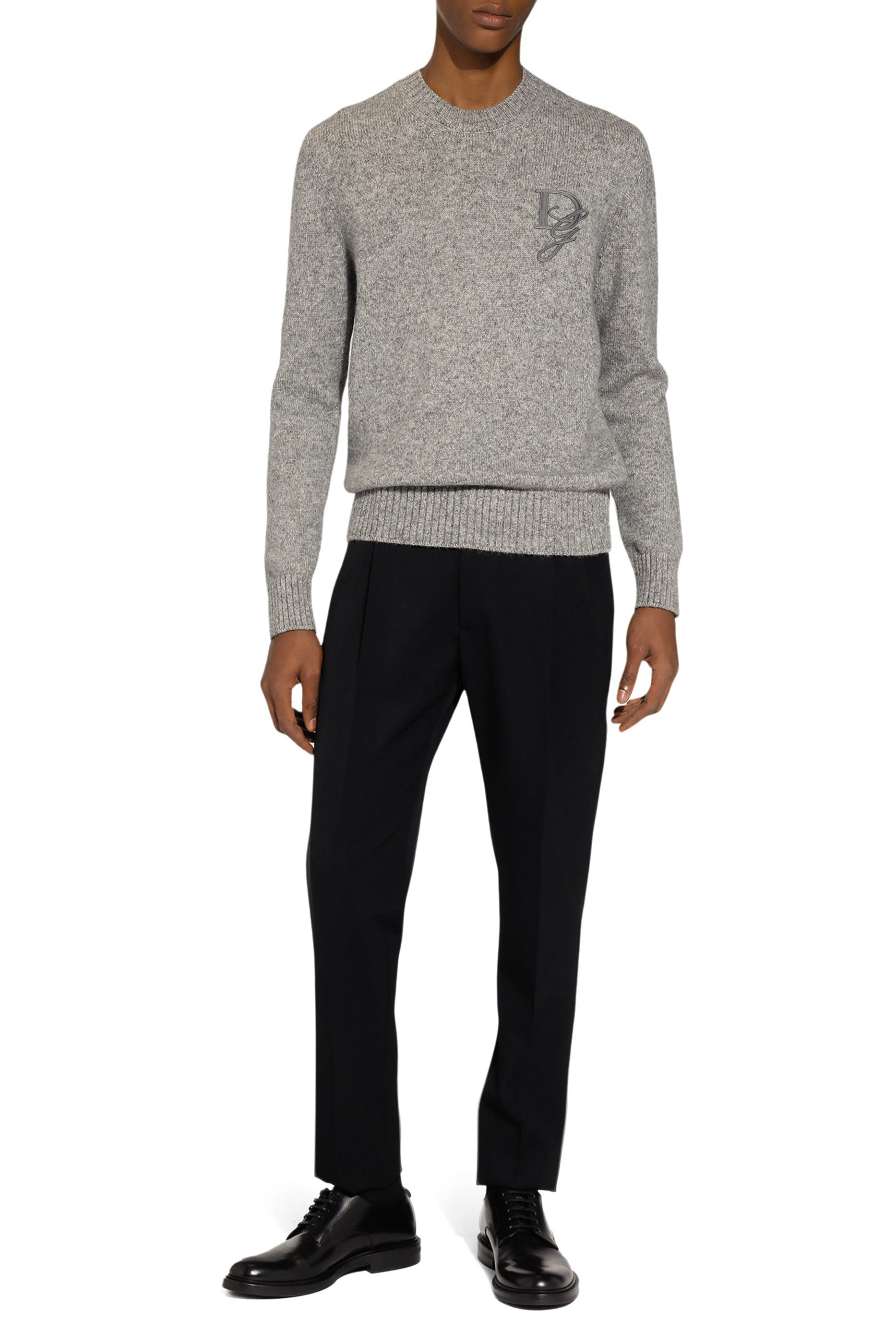 سترة بياقة مستديرة بتطريز حرفي شعار الماركة صوف