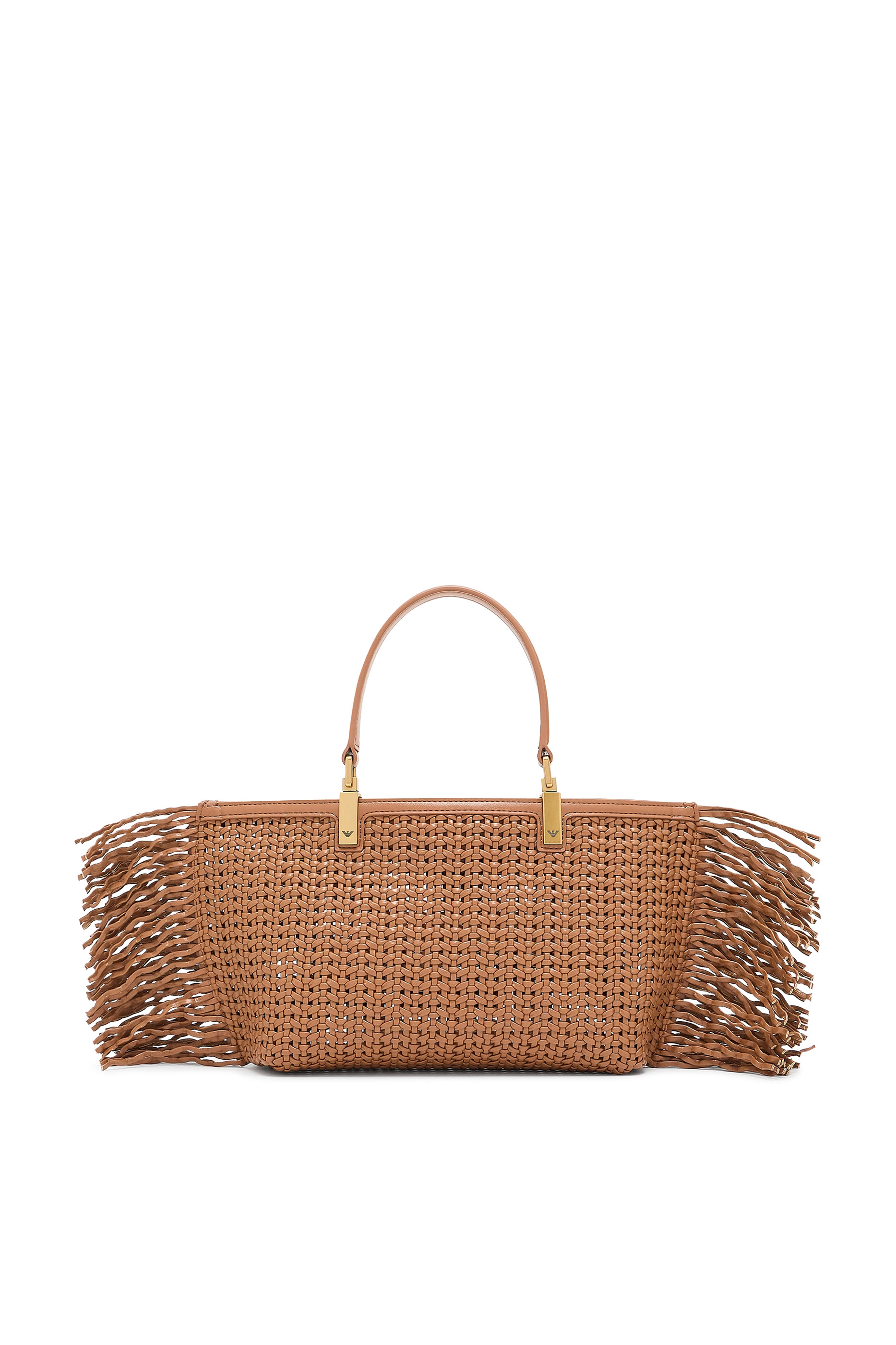 حقيبة يد بتصميم مضفر وتفاصيل شراشيب