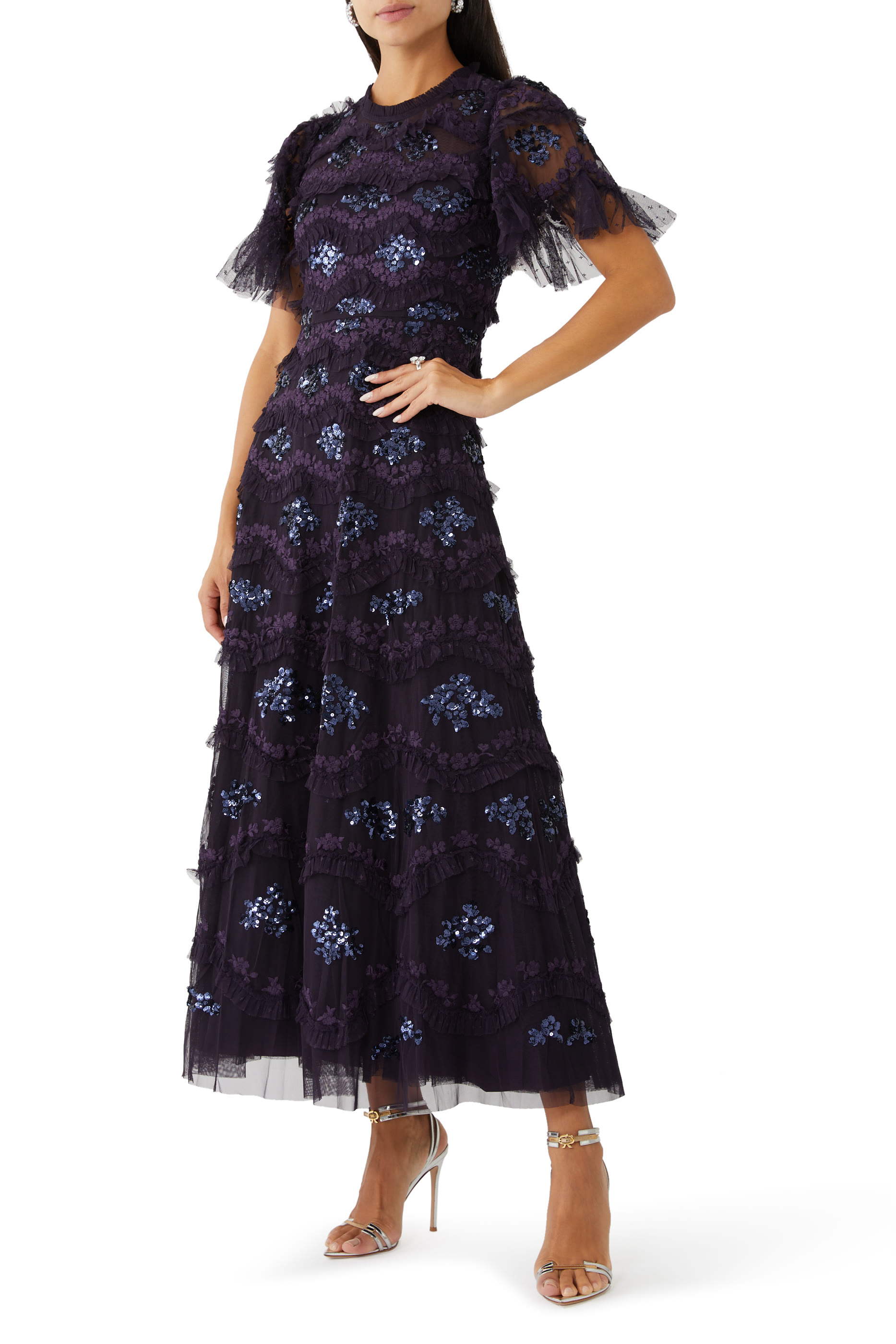 فستان سهرة كارمين مزين بكشكش تول