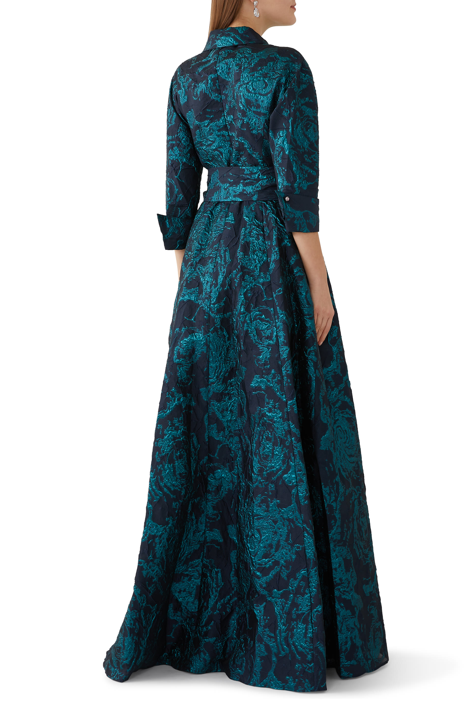 فستان بتصميم قميص بطبعة تجريدية جاكار لامع