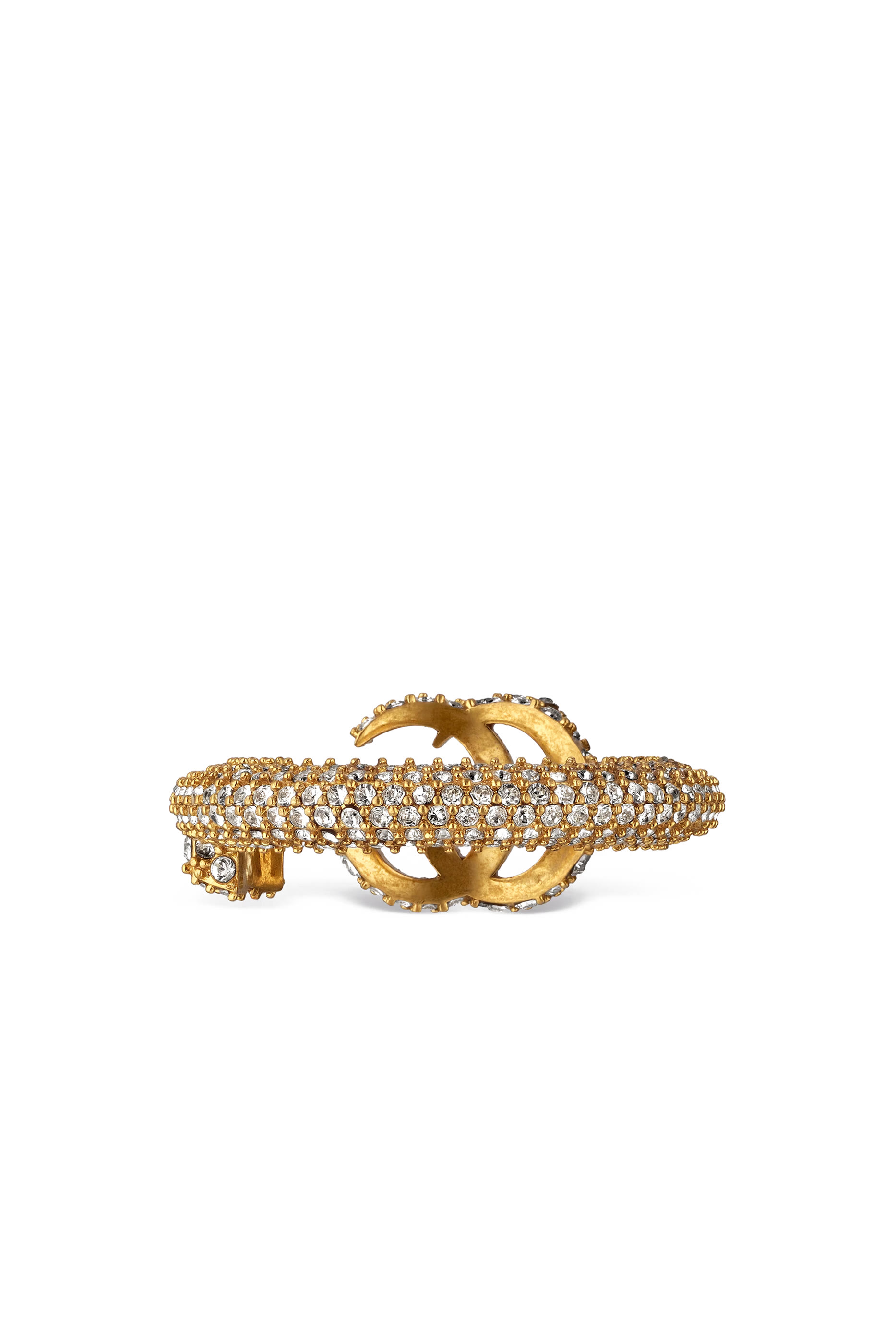 خاتم مرصع بكريستال ومزين بشعار الماركة مزدوج بتصميم متداخل