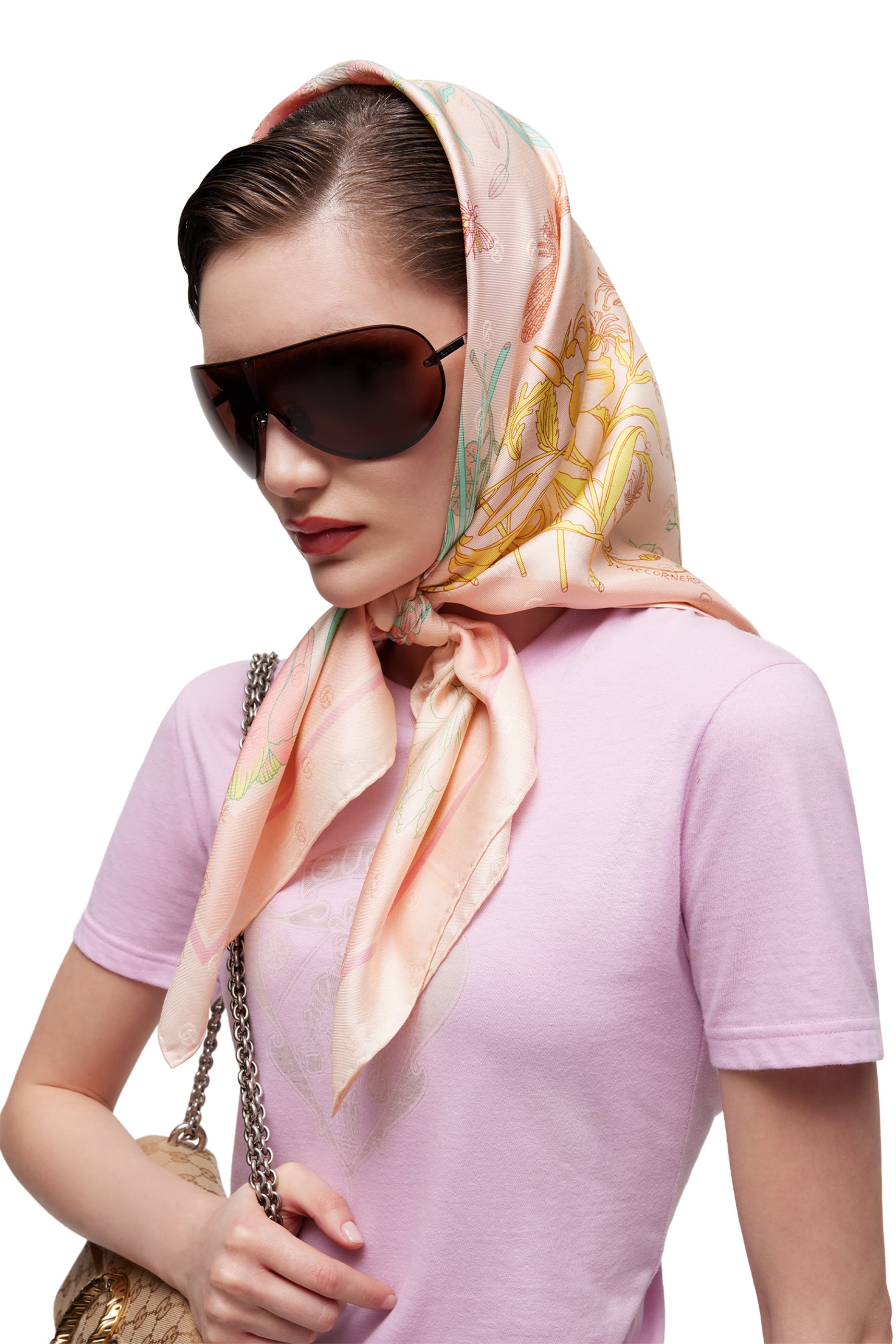 وشاح مربع بنقشة حرفي شعار الماركة حرير جاكار