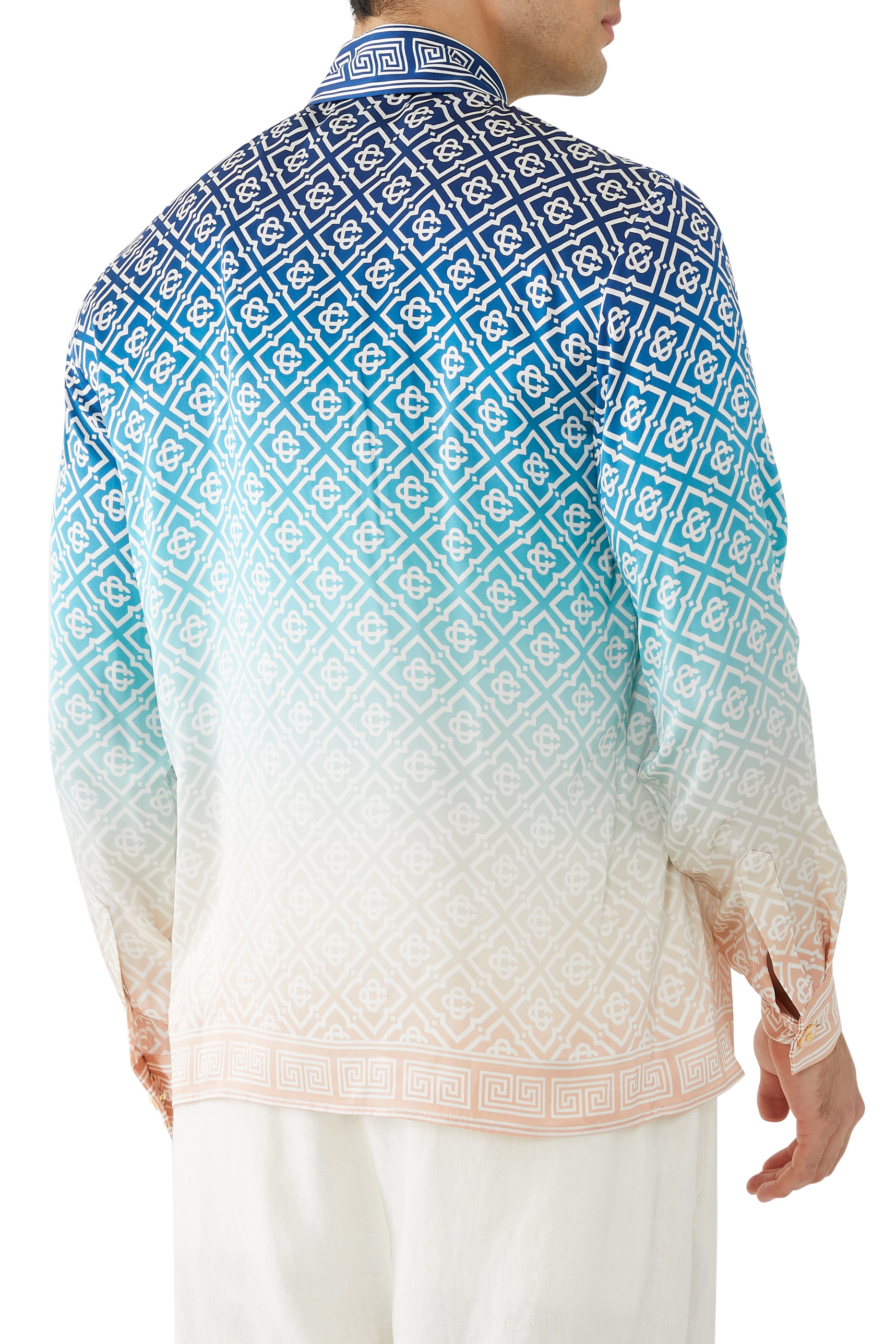 قميص حرير بلون متدرج ونقشة جاكار