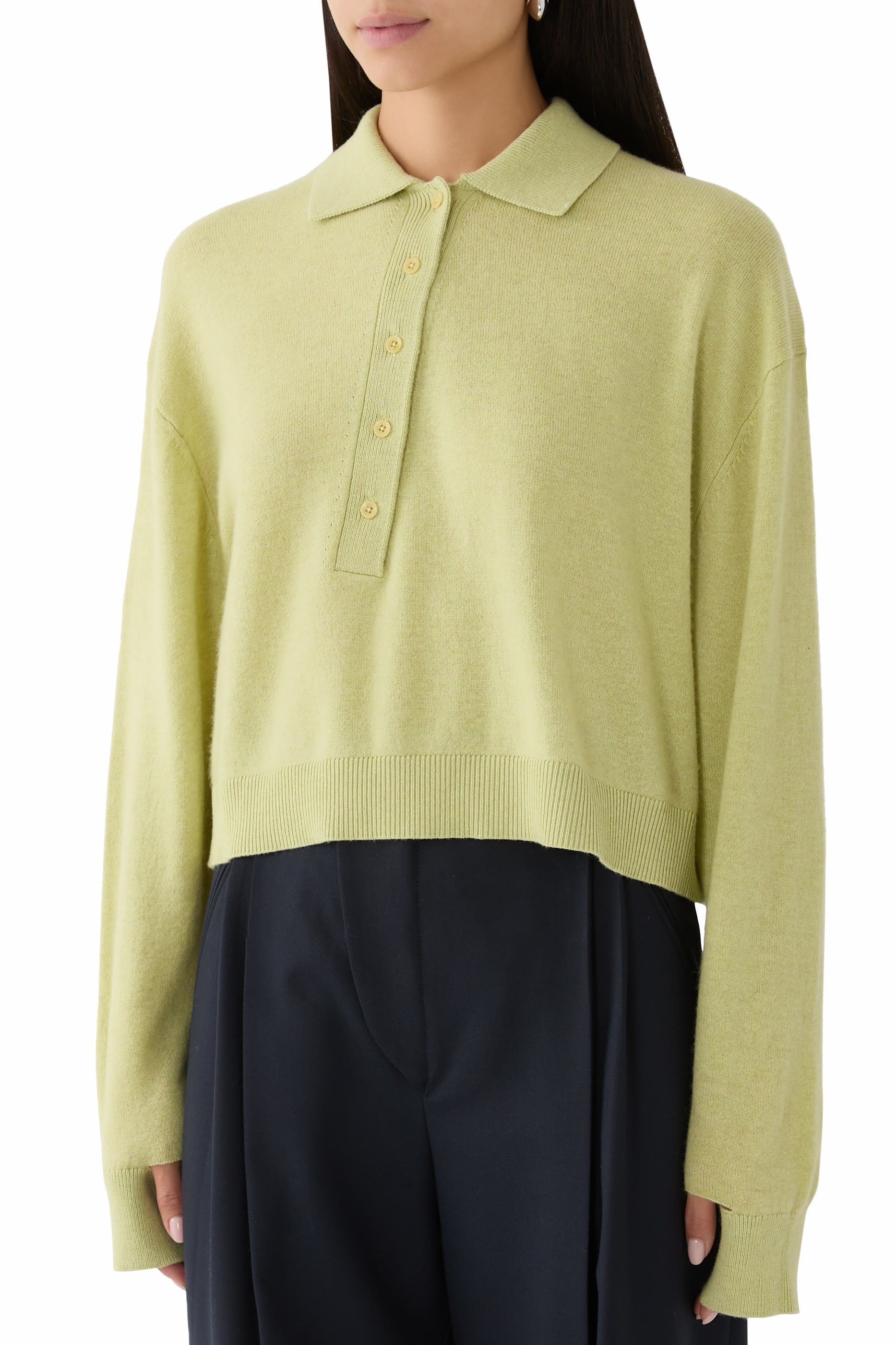 كنزة بولو إيزي قصيرة كشمير باهت