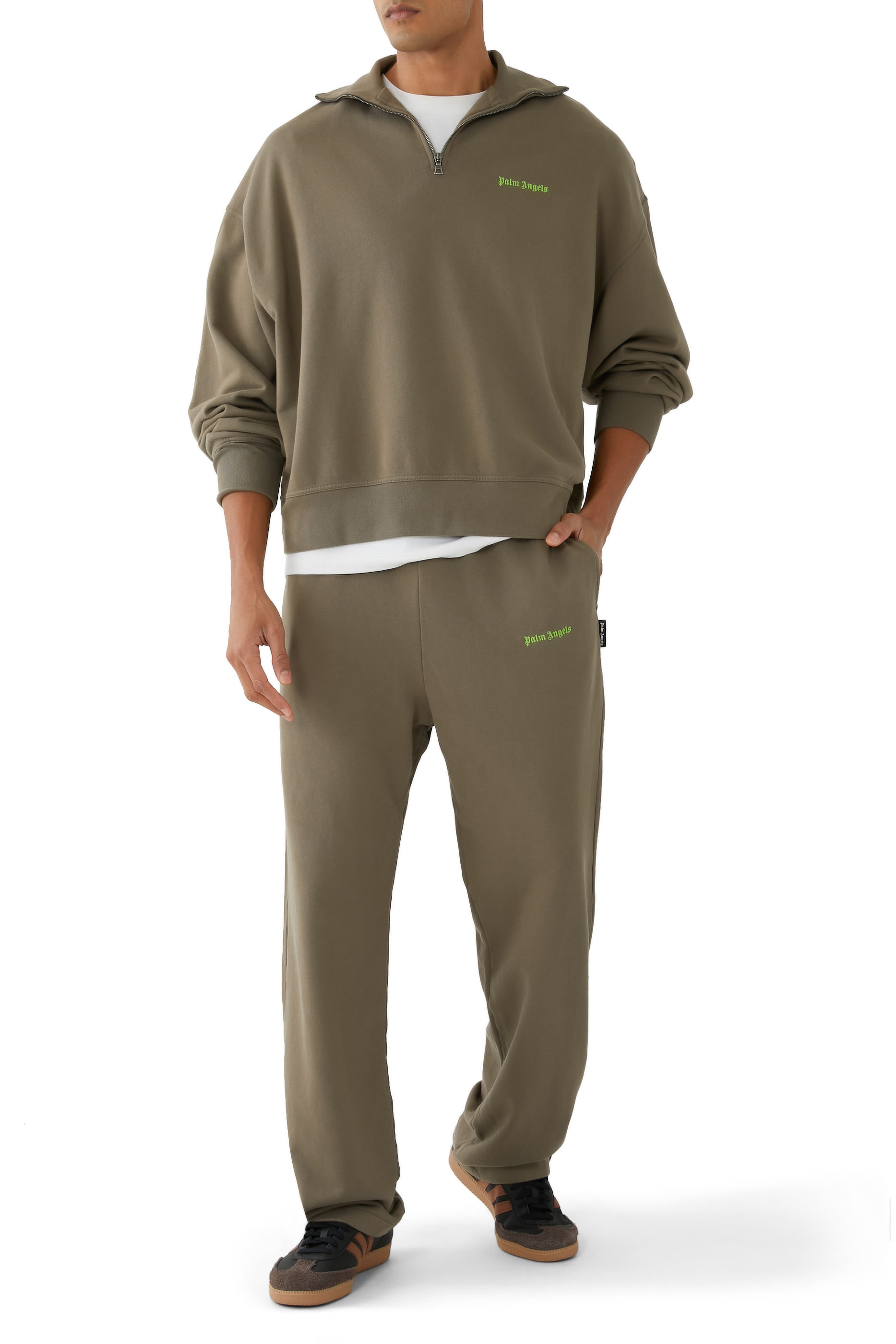 سويت شيرت بياقة ضيقة وسحاب ووشعار الماركة الكلاسيكي