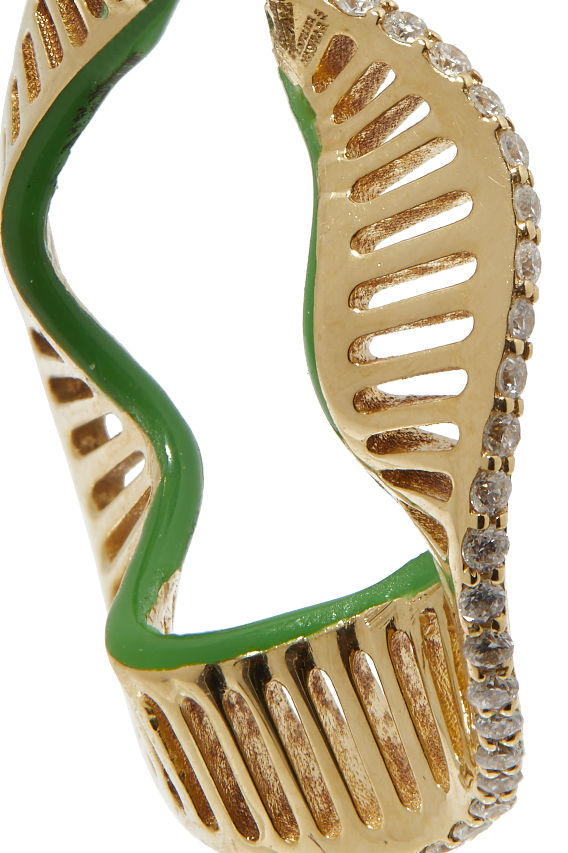 Wave Size 2 Hoop Earrings, 18k Yellow Gold, Green Enamel & Diamonds
