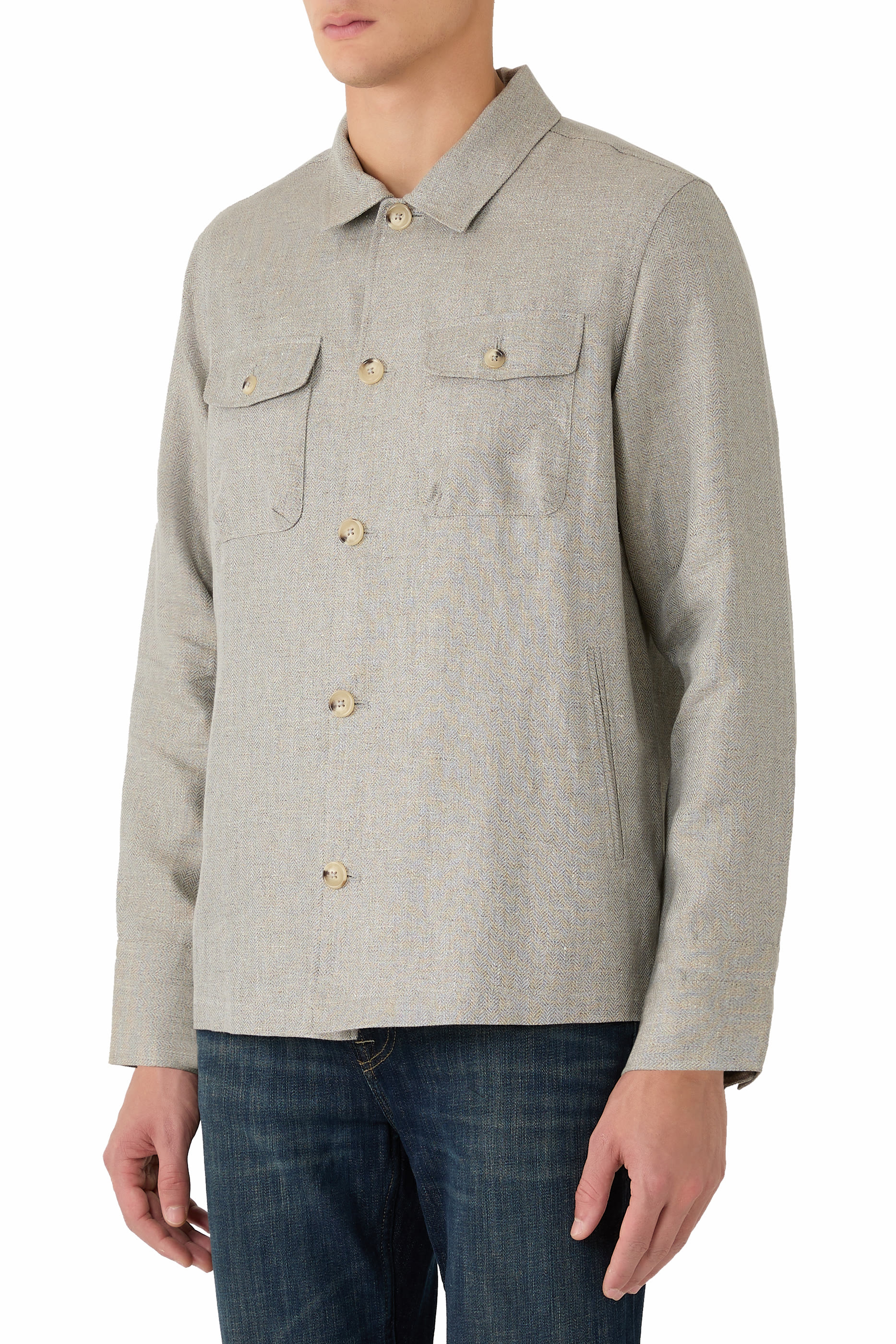 جاكيت بنمط قميص بأربع جيوب