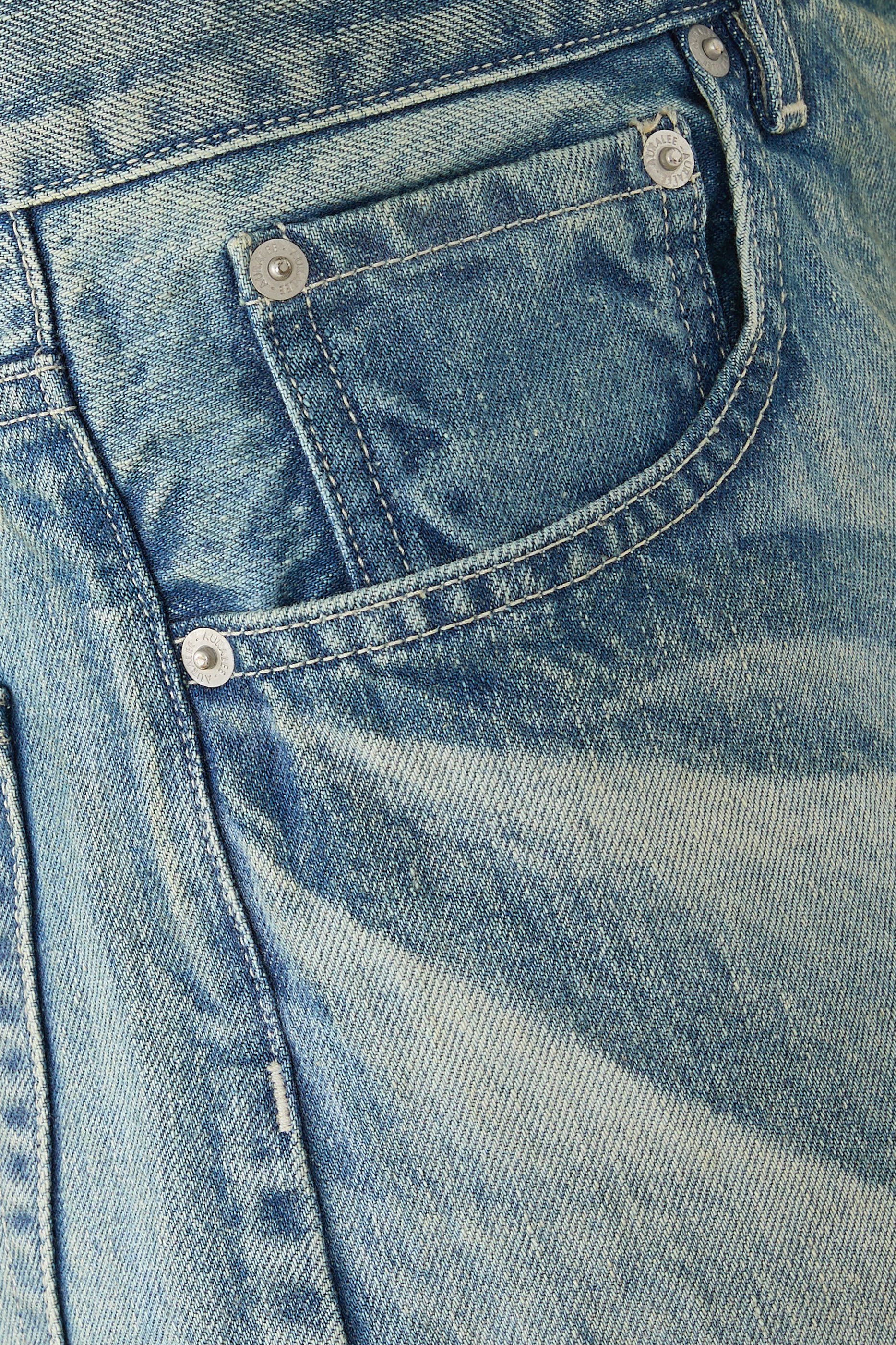 بنطال سيلفيدج بقصة ساق واسعة بلون باهت دنيم ثقيل 