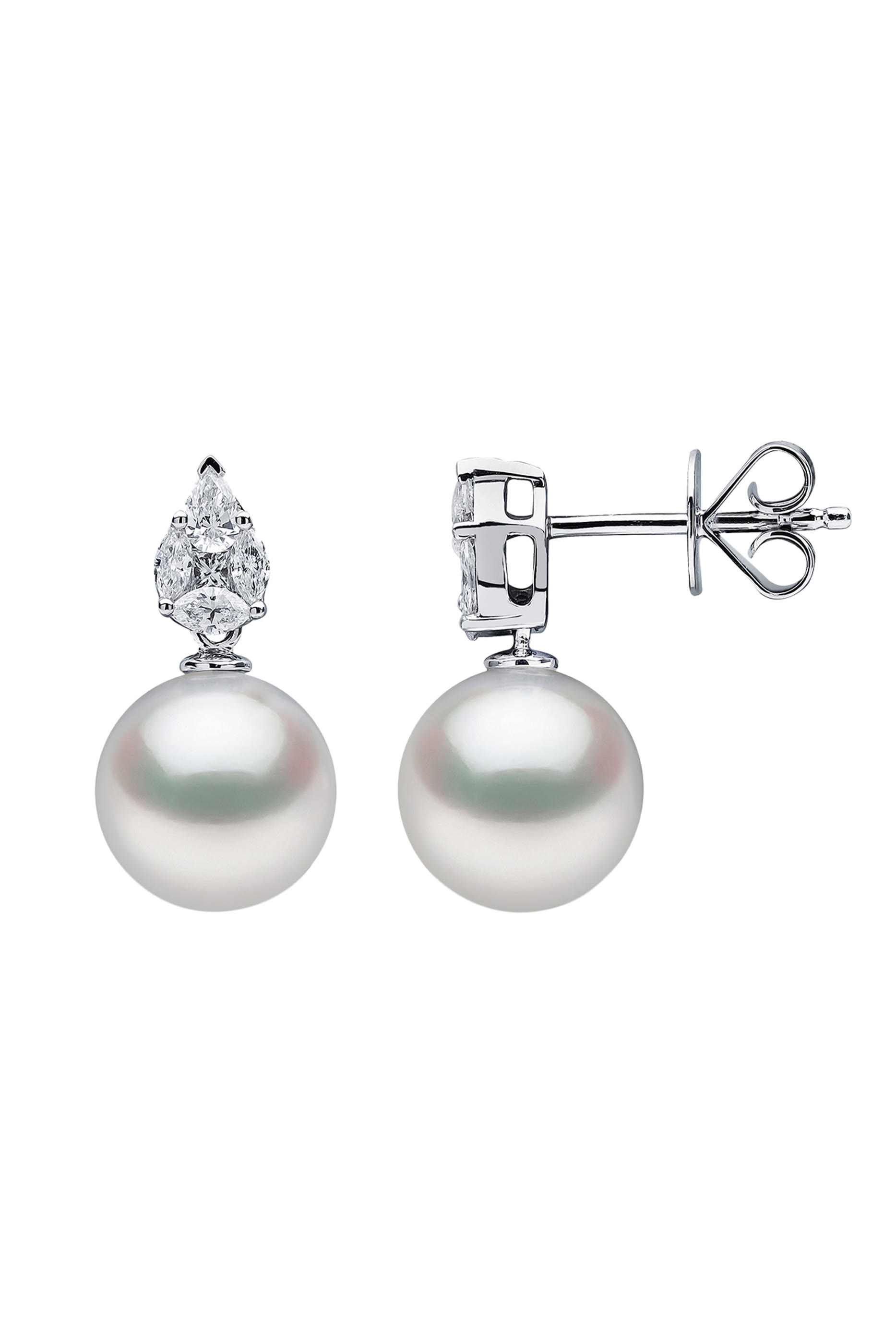 أقراط ستارلايت مرصعة بالماس واللؤلؤ ذهب أبيض عيار 18